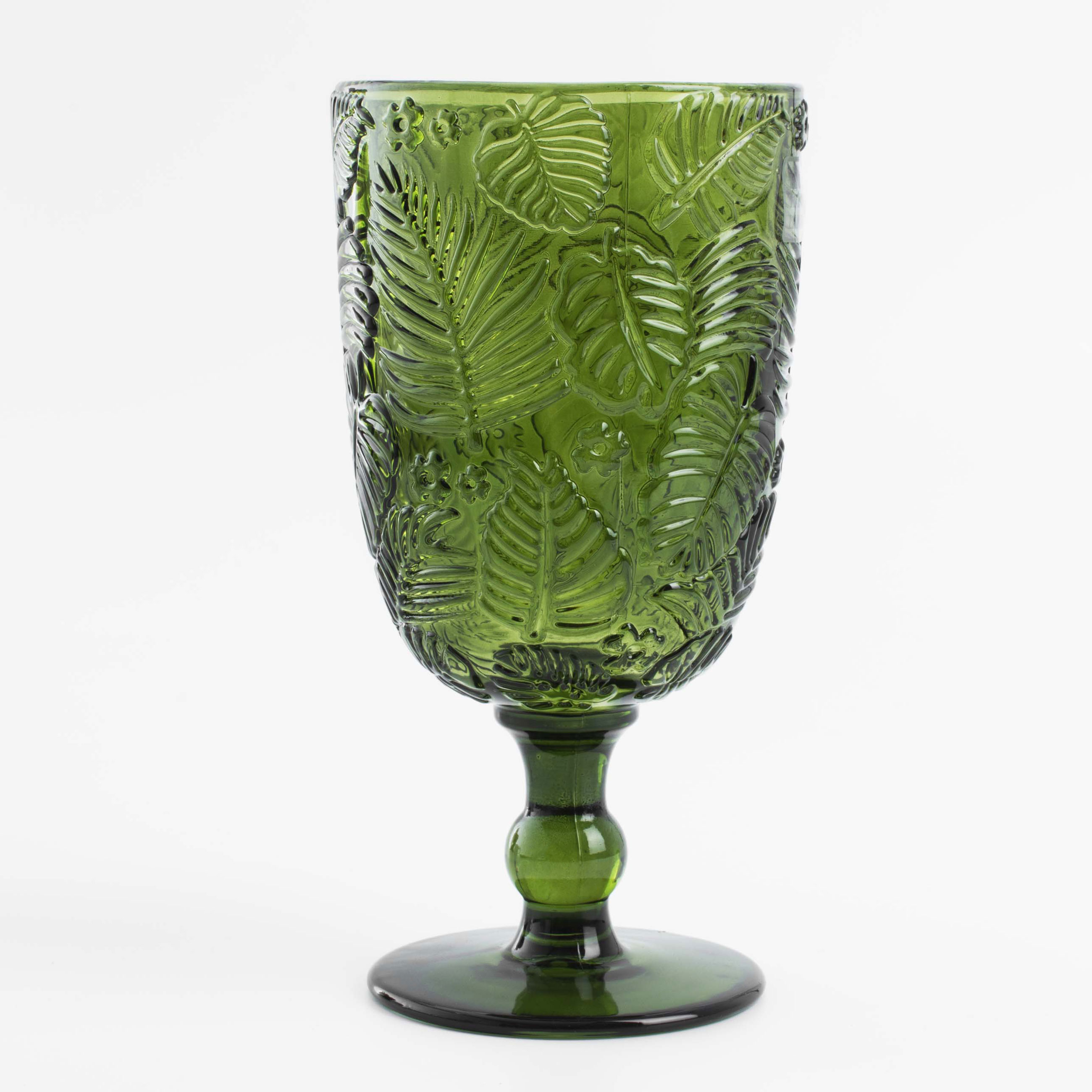 Бокал-кубок для вина, 310 мл, стекло Р, зеленый, Монстера, Tropical leaves, image-1