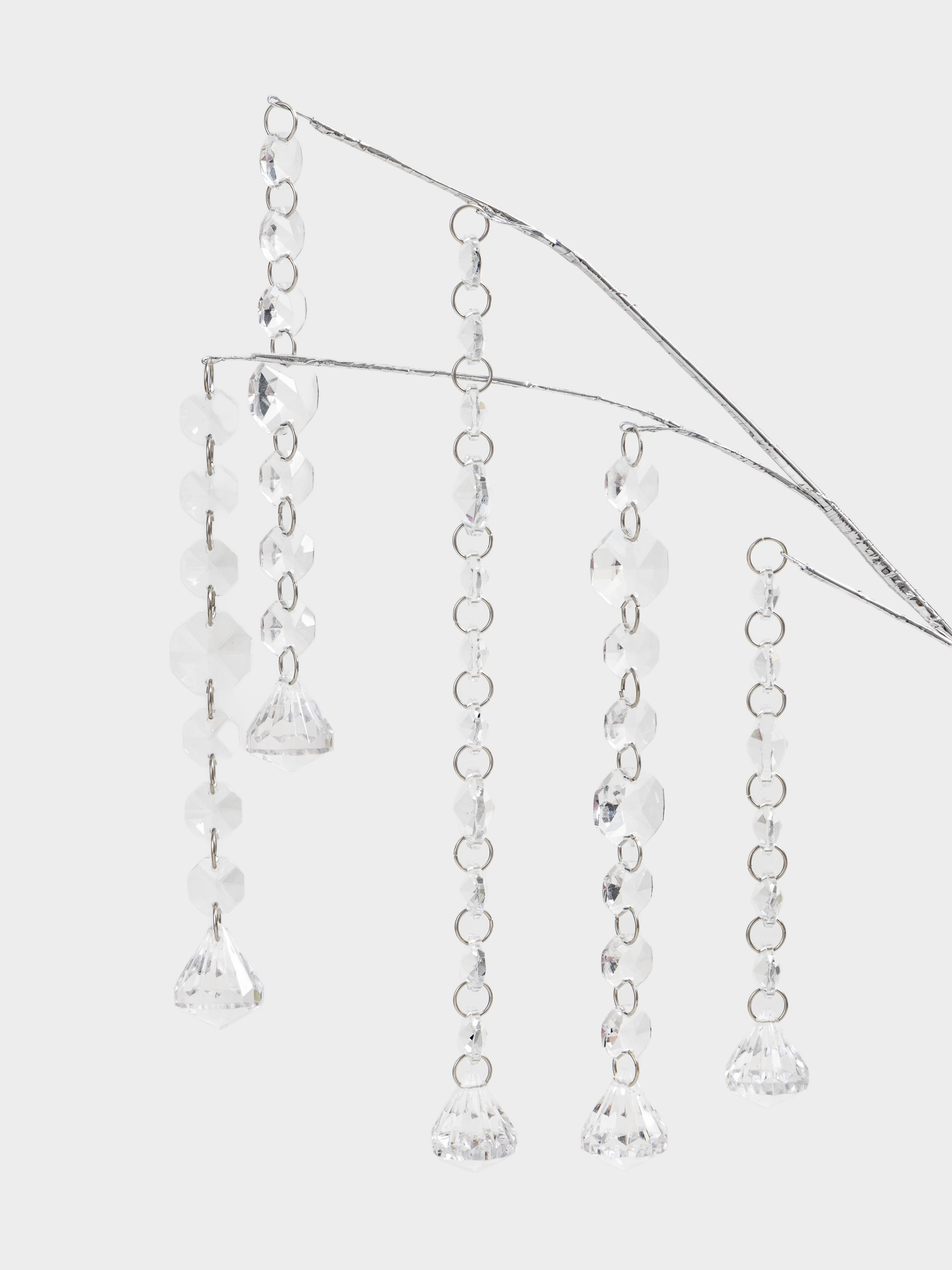 Ветка декоративная, 55 см, стекло, Серебристые кристаллы, Crystal decor, image-1