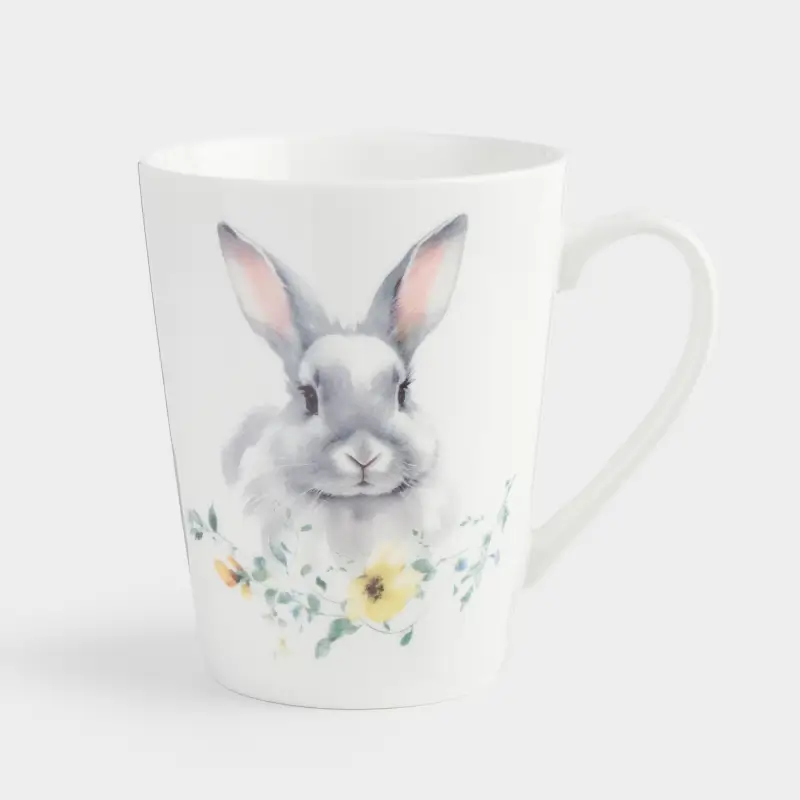 Кружка, 420 мл, фарфор N, белая, Кролик в цветах, Easter ,image-0
