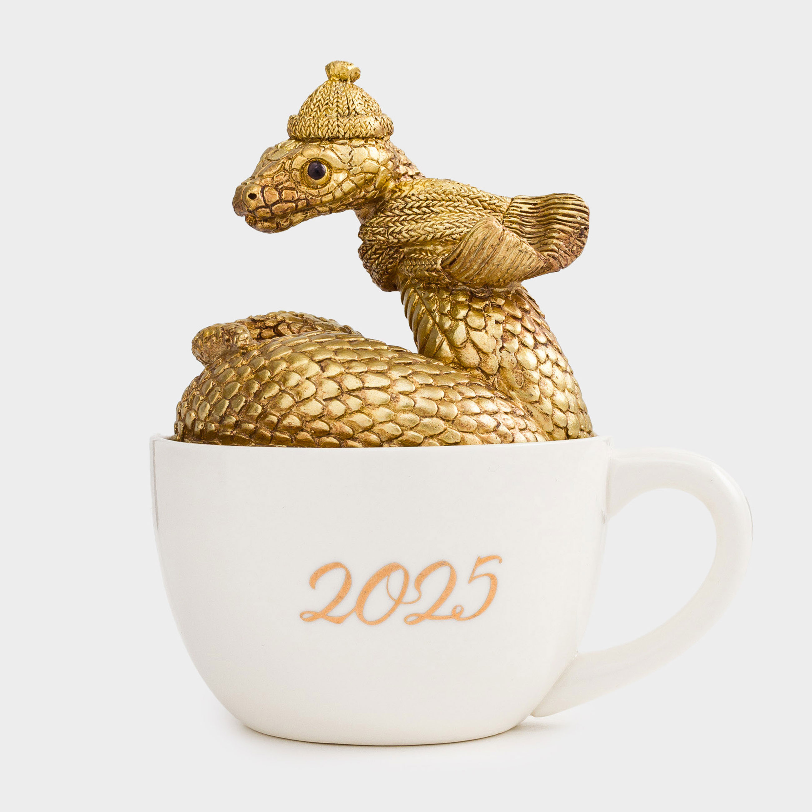 Статуэтка, 14 см, полирезин/керамика, золотисто-белая, Змея в кружке, Snake gold, image-0