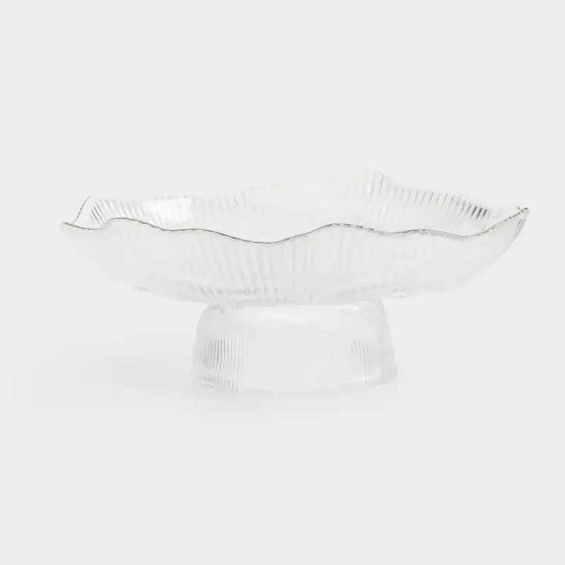 Блюдо на ножке, 23х9 см, стекло Р, с серебристым кантом, Argos silver, image-0