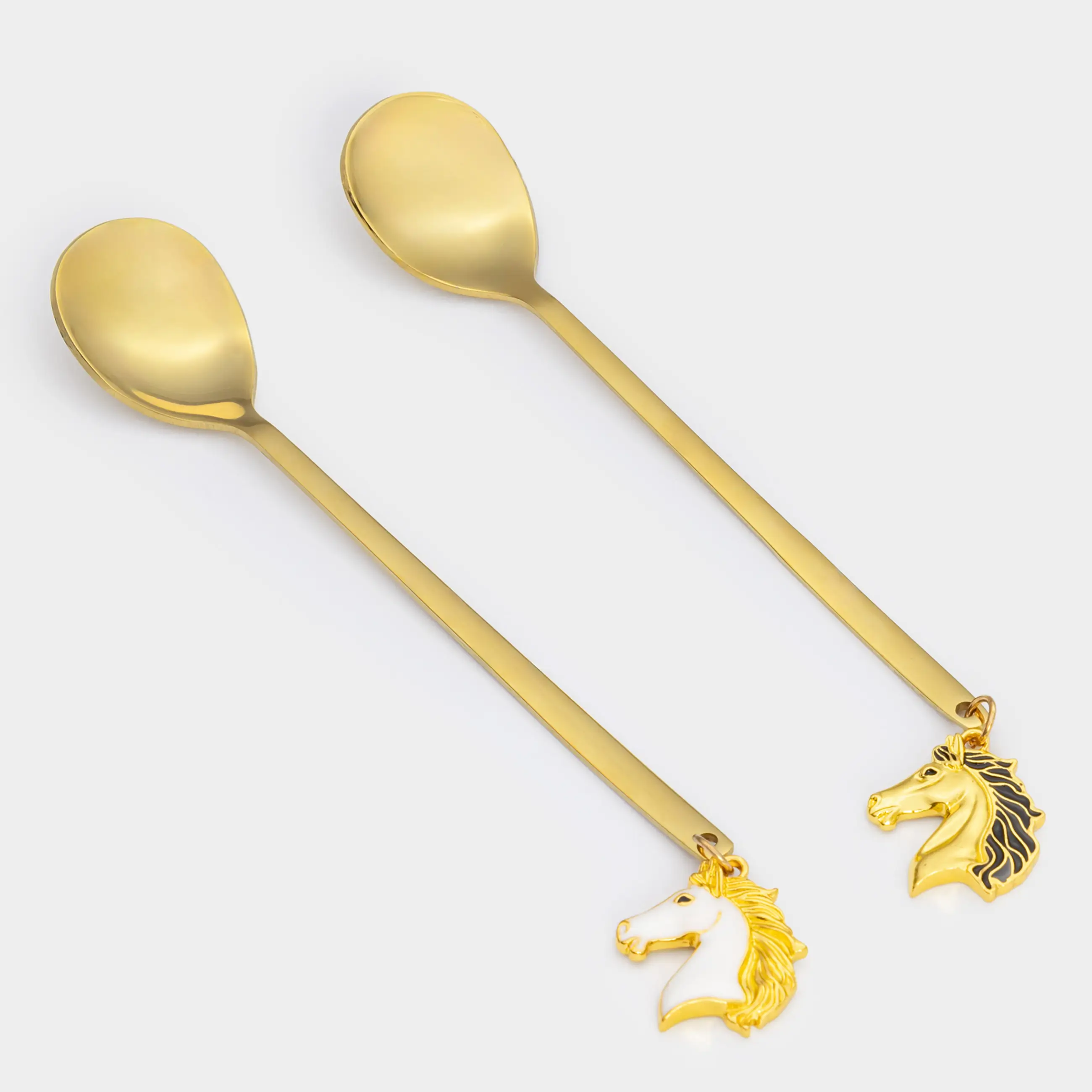 Десерт қасығы, 14 см, 2 дана, болат, алтын, Жылқы, Horse gold