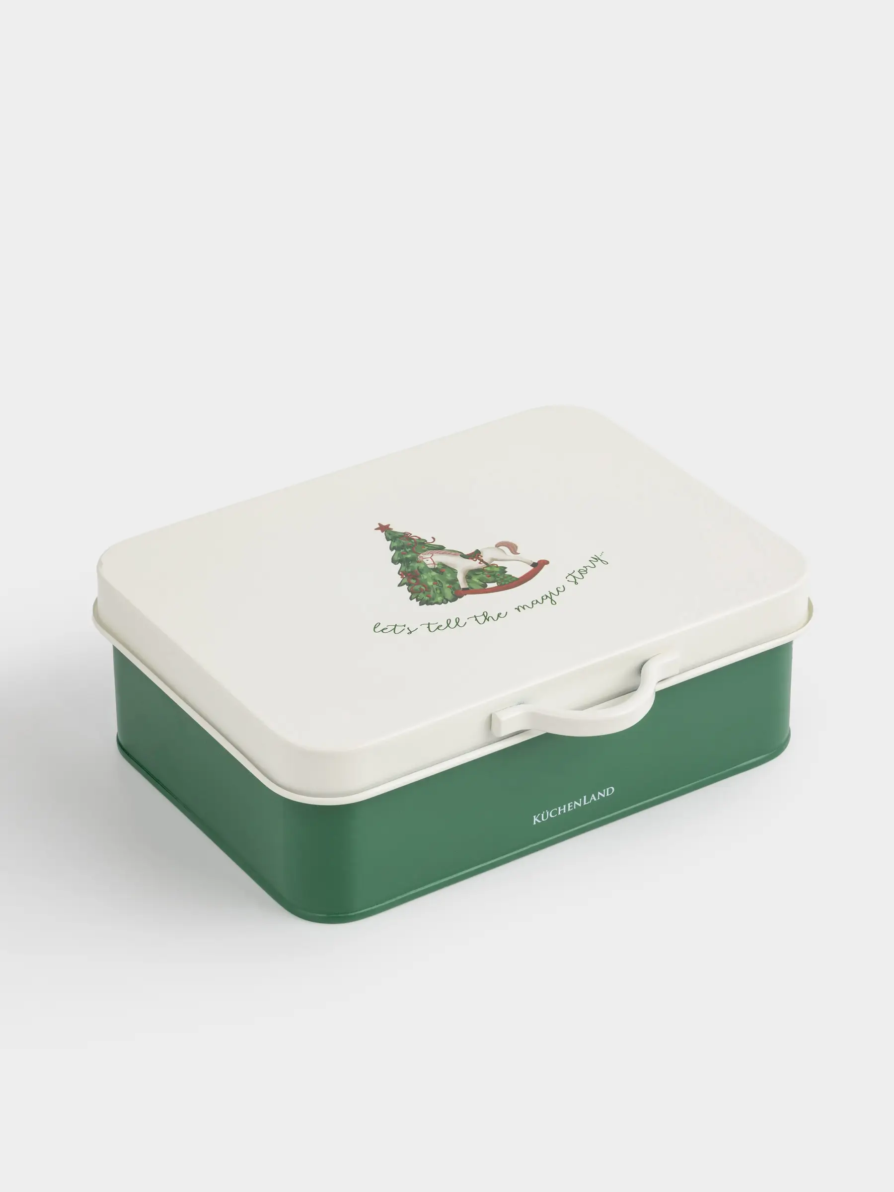 Емкость для хранения, 22х15 см, 2 л, металл, прямоугольная, Елка с лошадкой, Christmas green