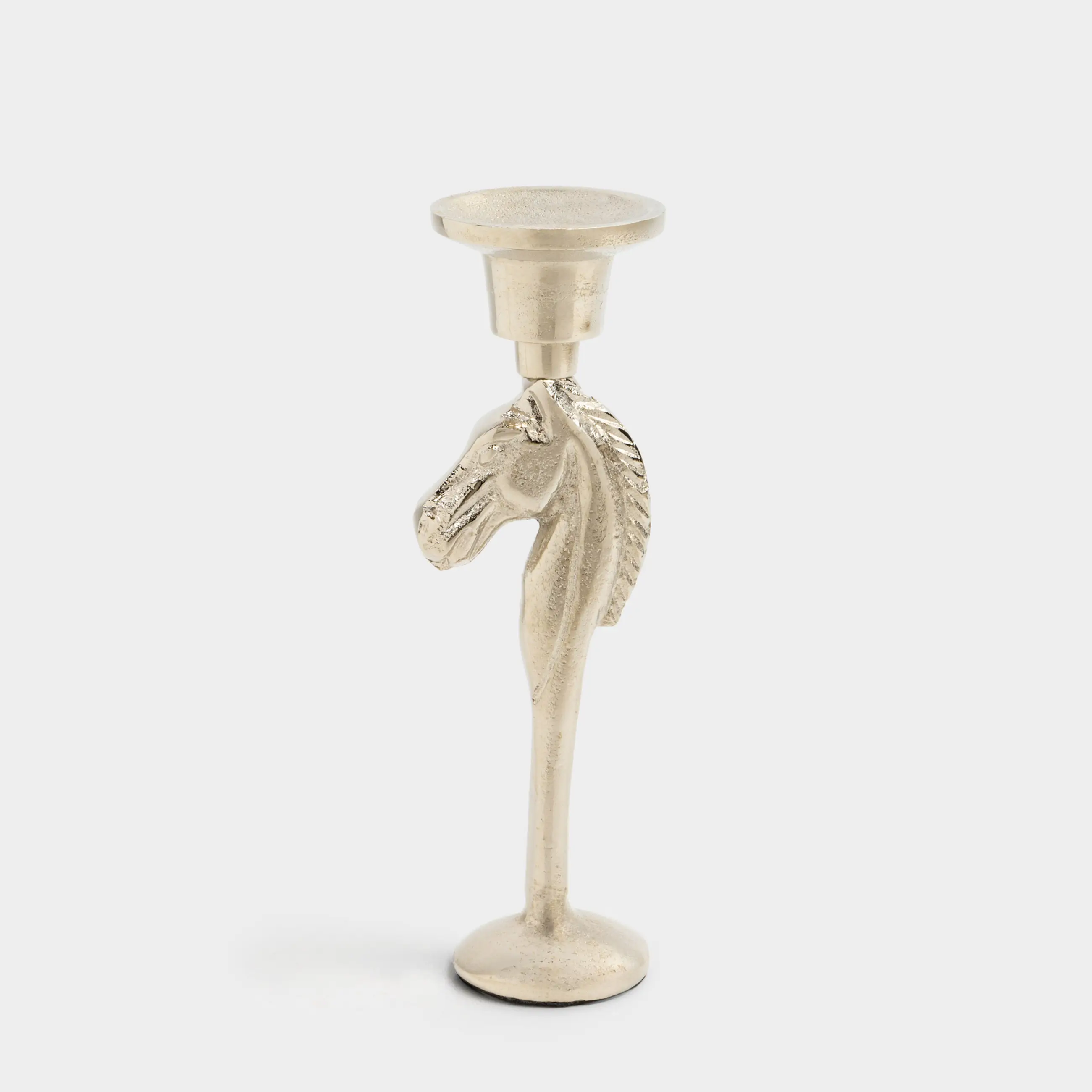 Подсвечник, 19 см, для тонкой свечи, на ножке, металл, серебристый, Конь, Horse silver