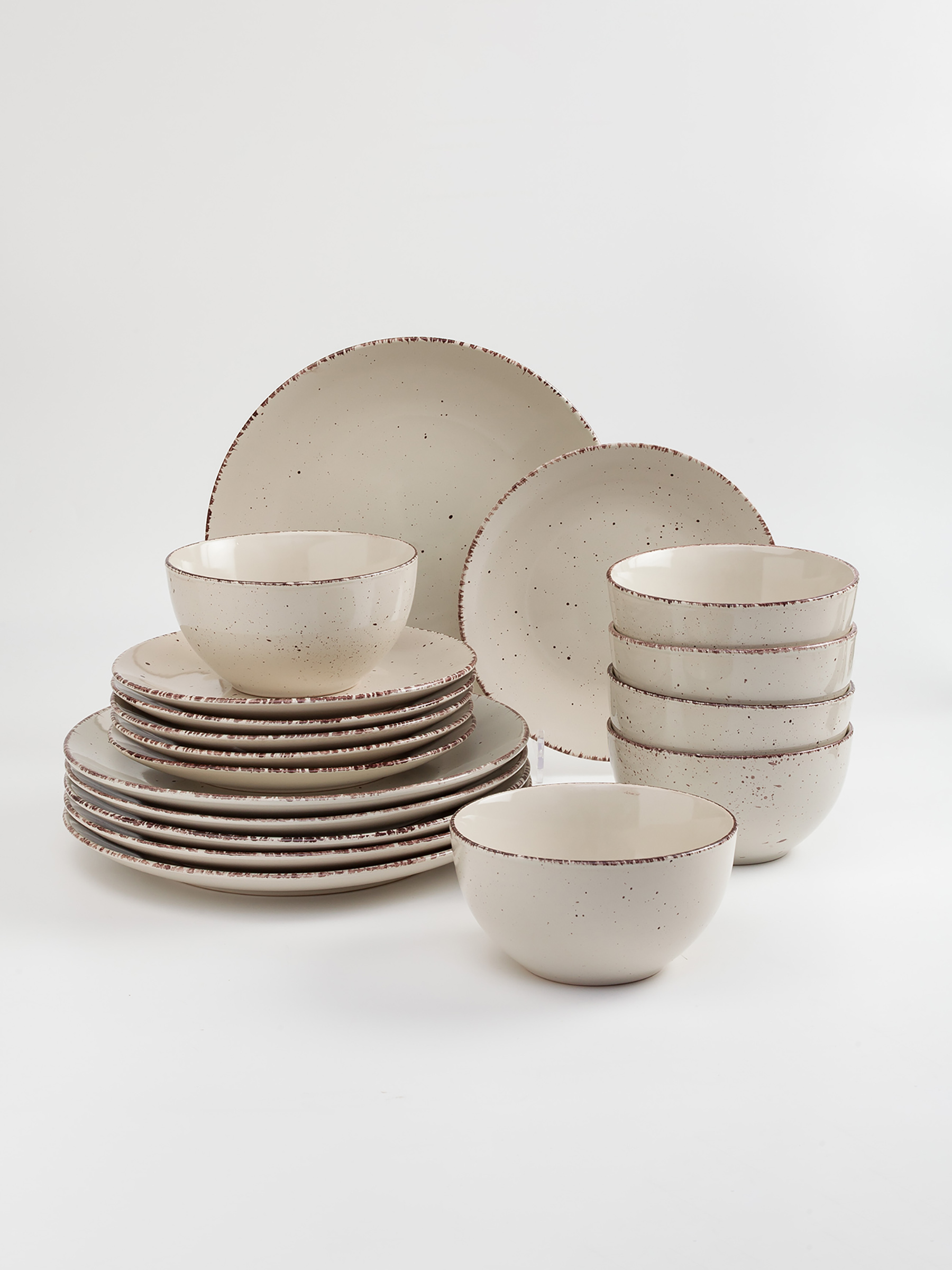 Түскі ас жиынтығы, 6 тұлға, 18 зат, керамика, сарғылт, дақ, Speckled, image-2