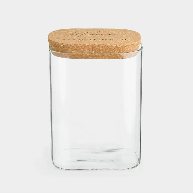 Банка для сыпучих продуктов, 1 л, стекло/пробка, прямоугольная, Clear cork ,image-0