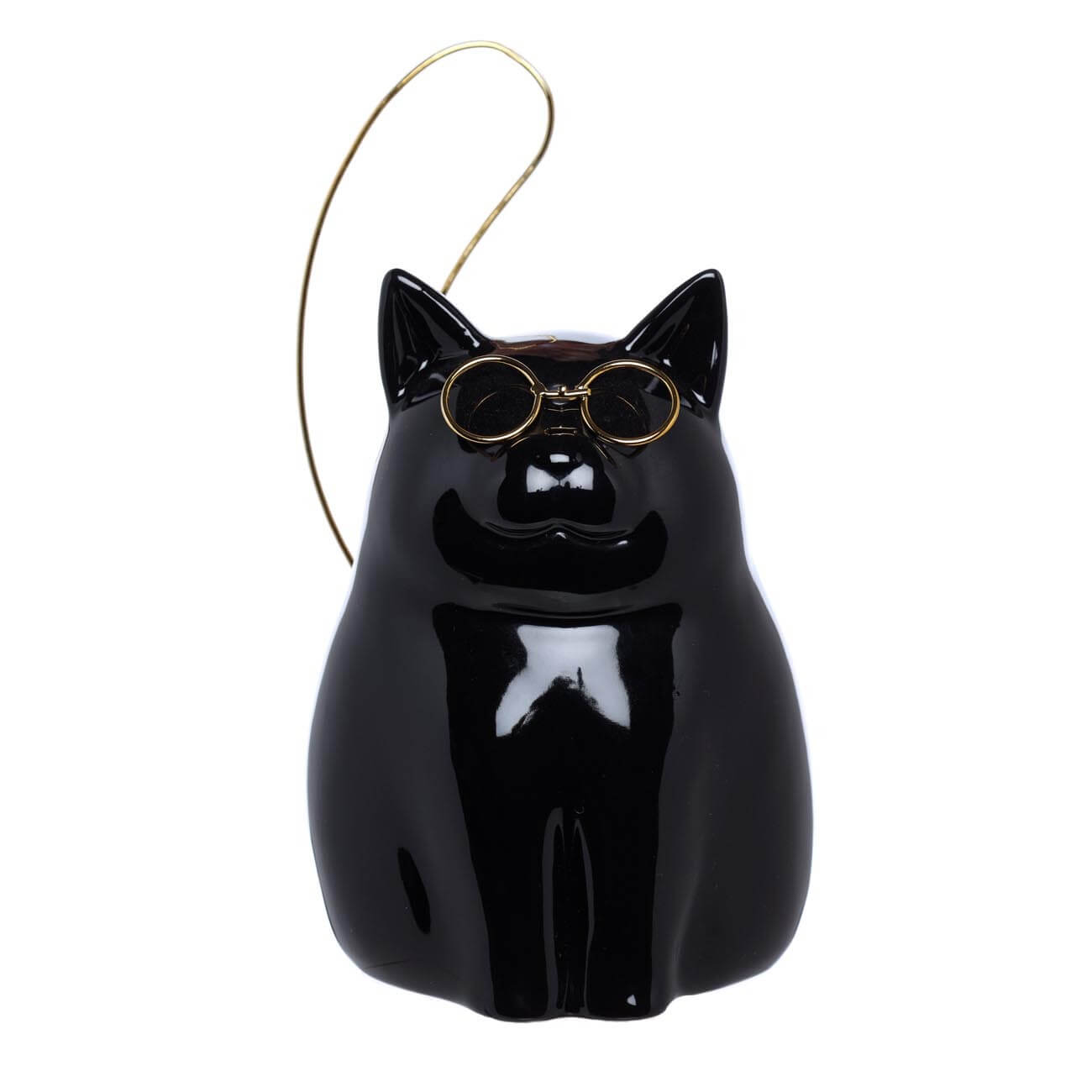Копилка, 16 см, фарфор Р/металл, Черная кошка в очках, Cat изображение № 1
