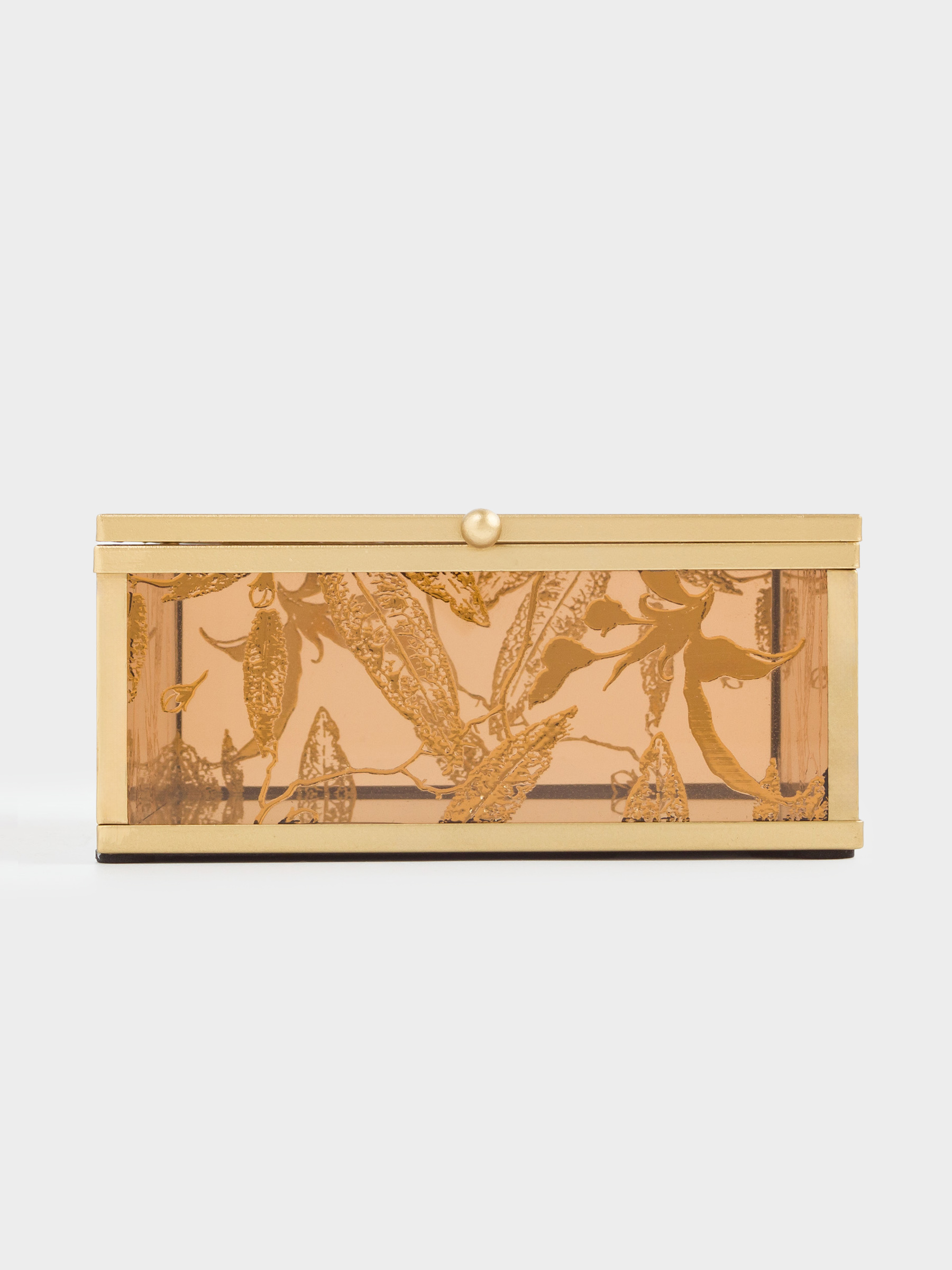 Шкатулка для украшений, 15х16 см, стекло/металл, золотистая, Листья, Collection, image-7