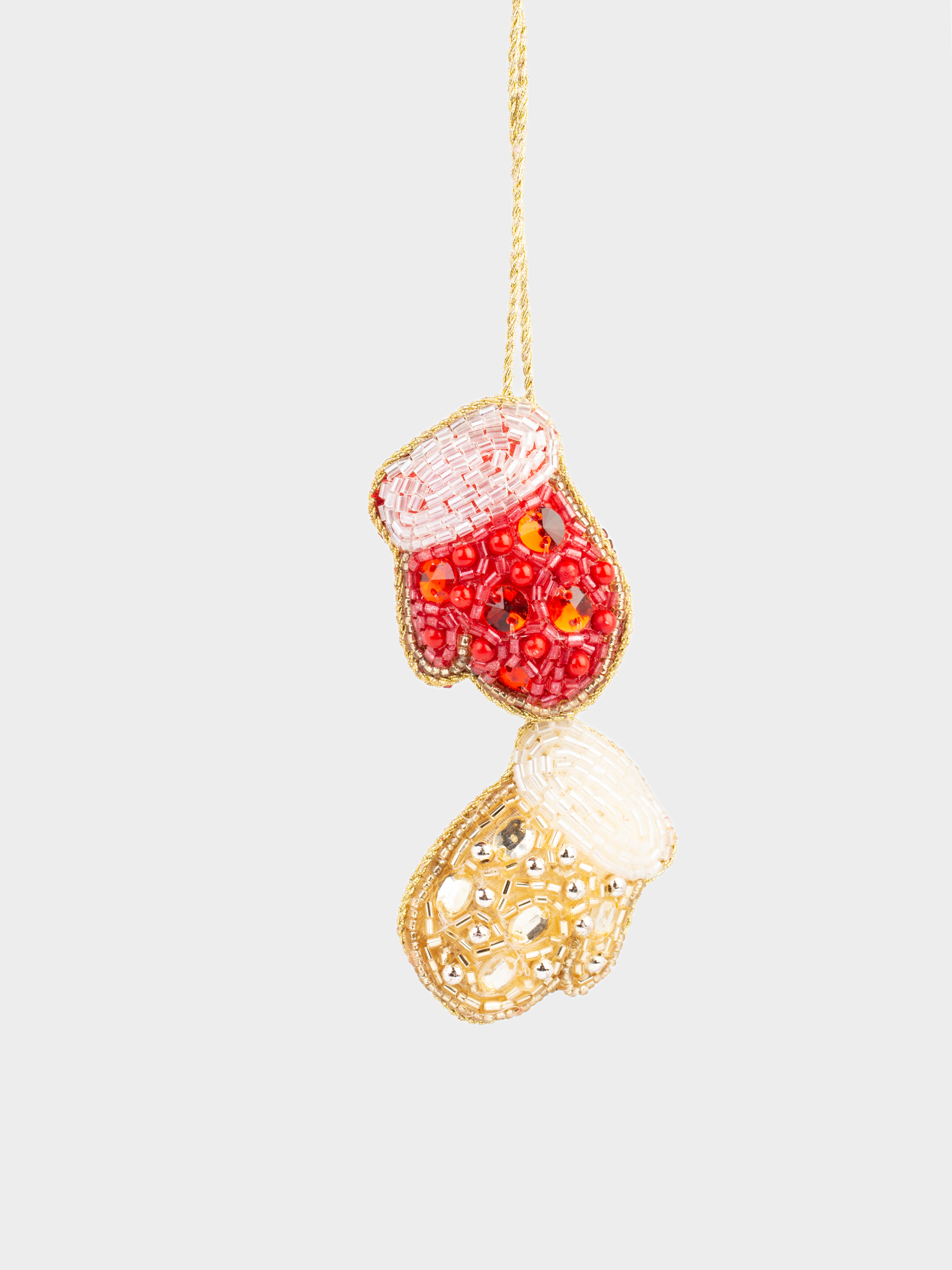 Игрушка елочная, 5 см, бисер, золотисто-красная, Варежки, Beads figure, image-1