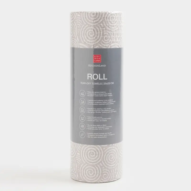 Полотенца рулонные, 25х25 см, 50 шт, целлюлоза, серые, Завитки, Roll ,image-0