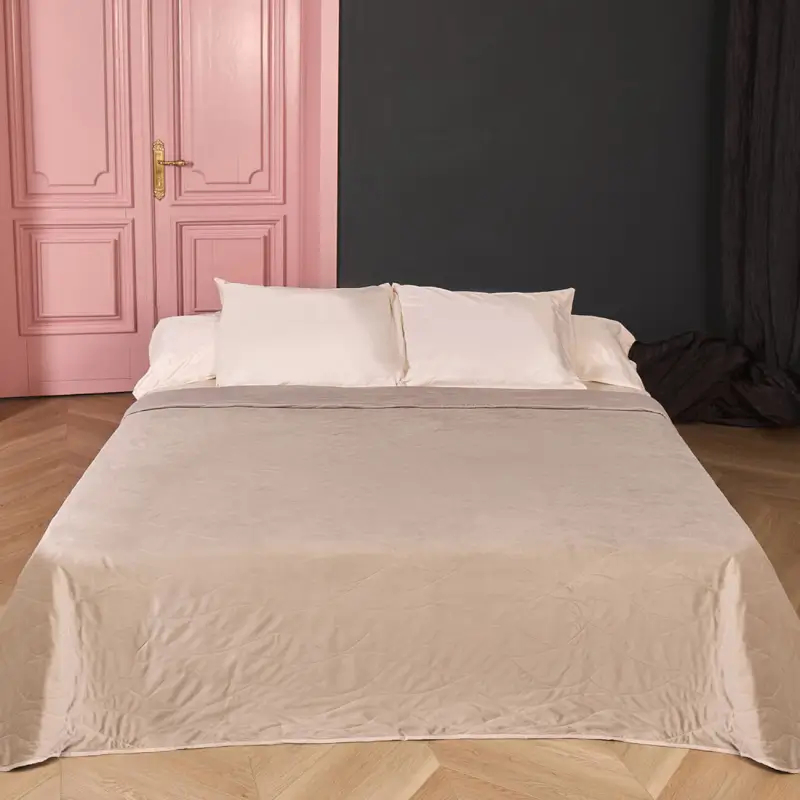 Көрпе, 220х240 см, сырылған, барқыт/микрофибра, сұр-сарғыш, Толқындар, Stitch velvet
