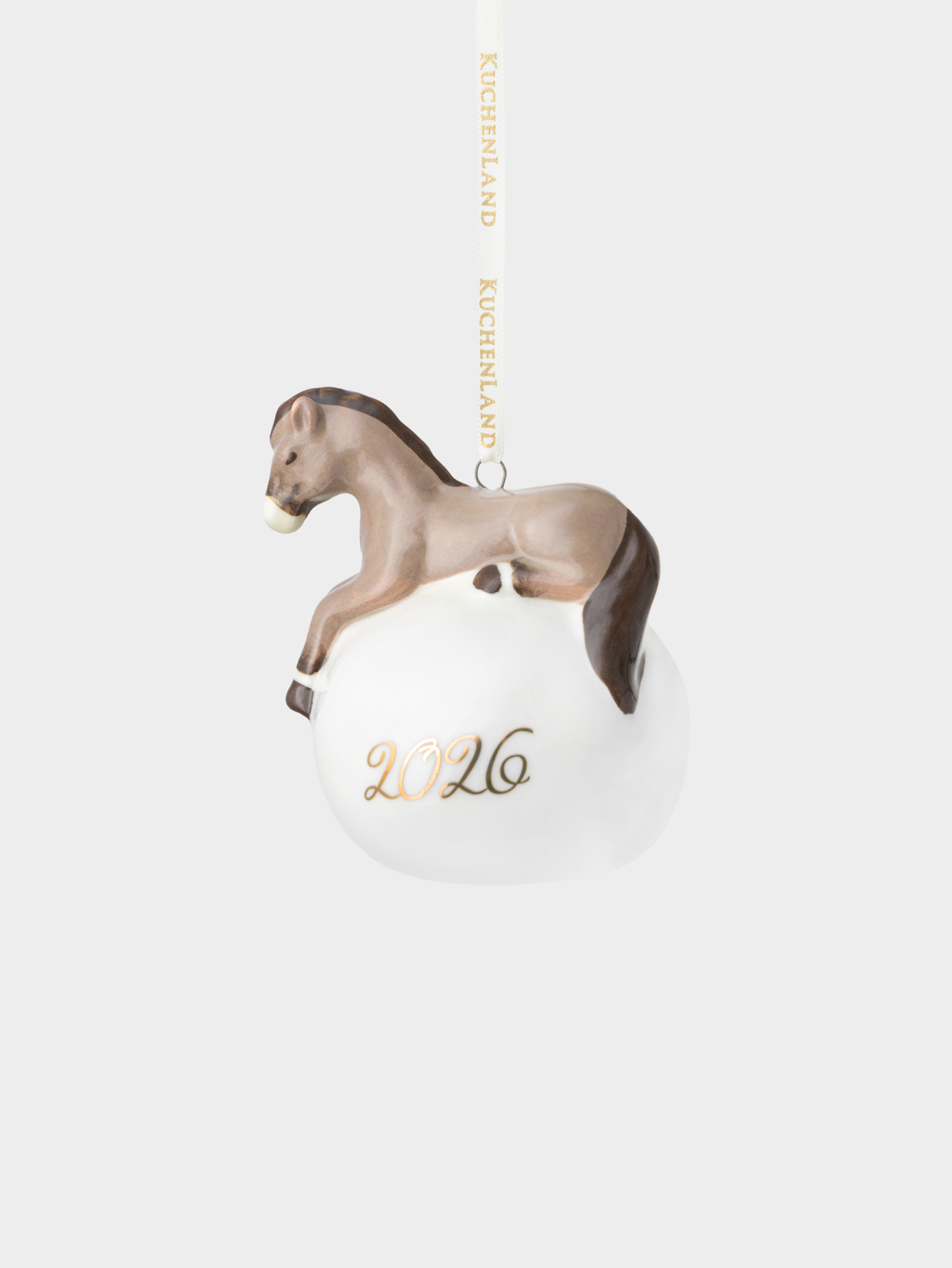 Игрушка елочная, 8 см, фарфор P, бело-коричневая, Конь на шаре, Ball figure, image-0