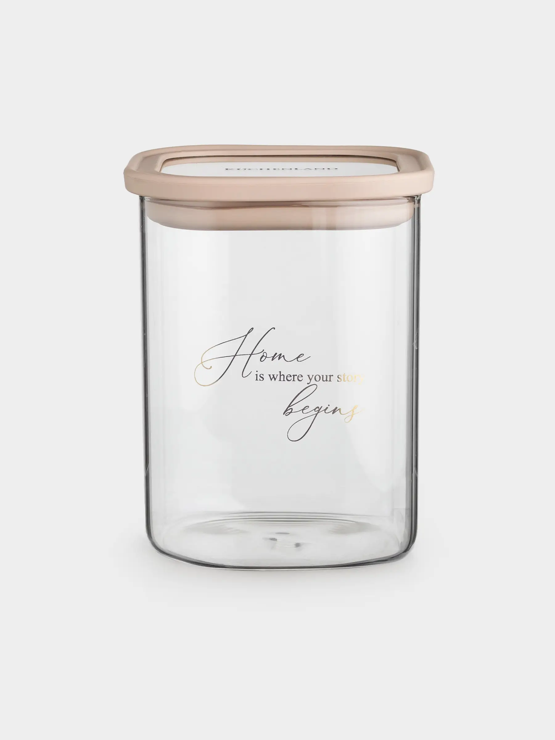 Банка для сыпучих продуктов, 920 мл, стекло/силикон, квадратная, бежевая, Verre