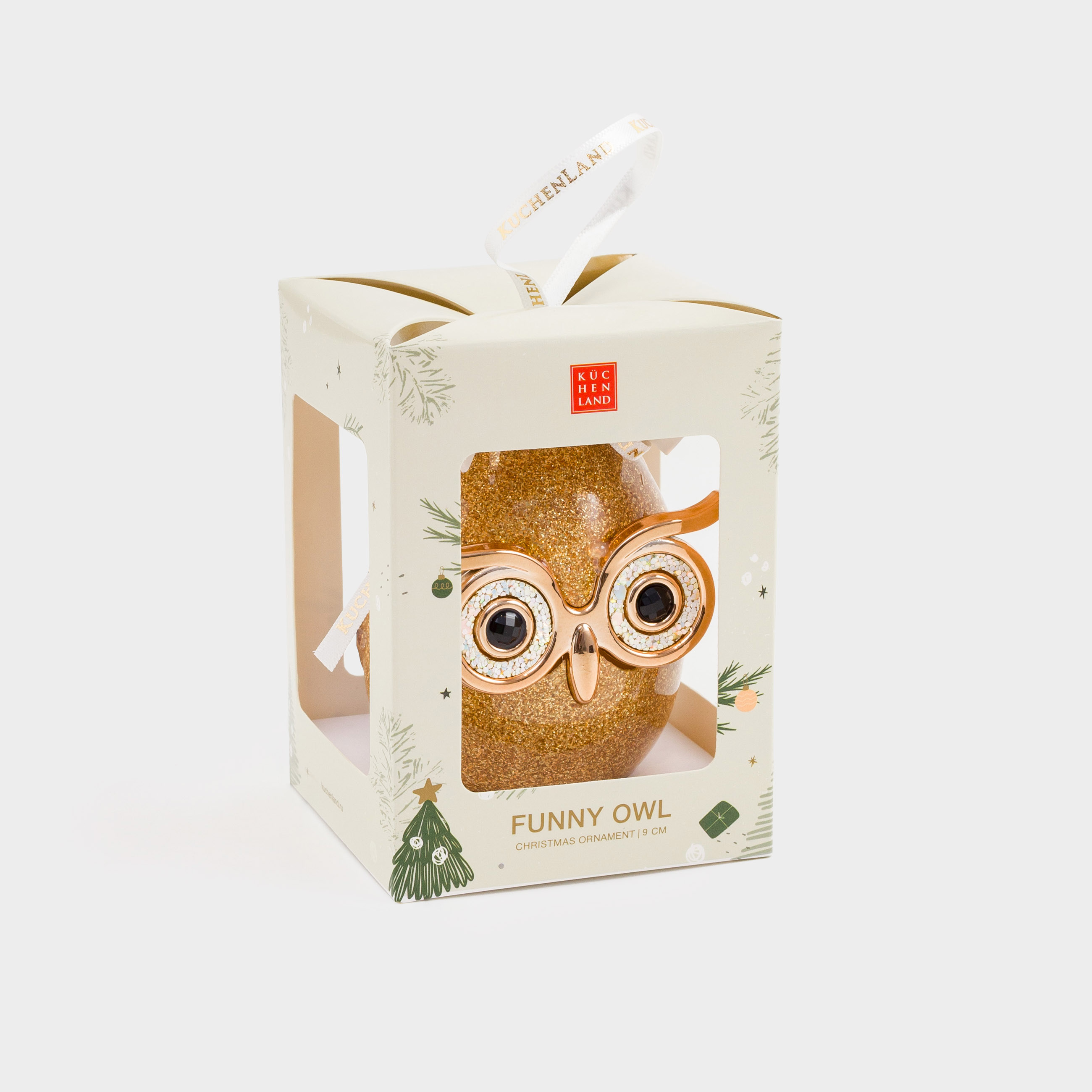 Игрушка елочная, 9 см, пенопласт, золотистая, Сова, Funny owl, image-2
