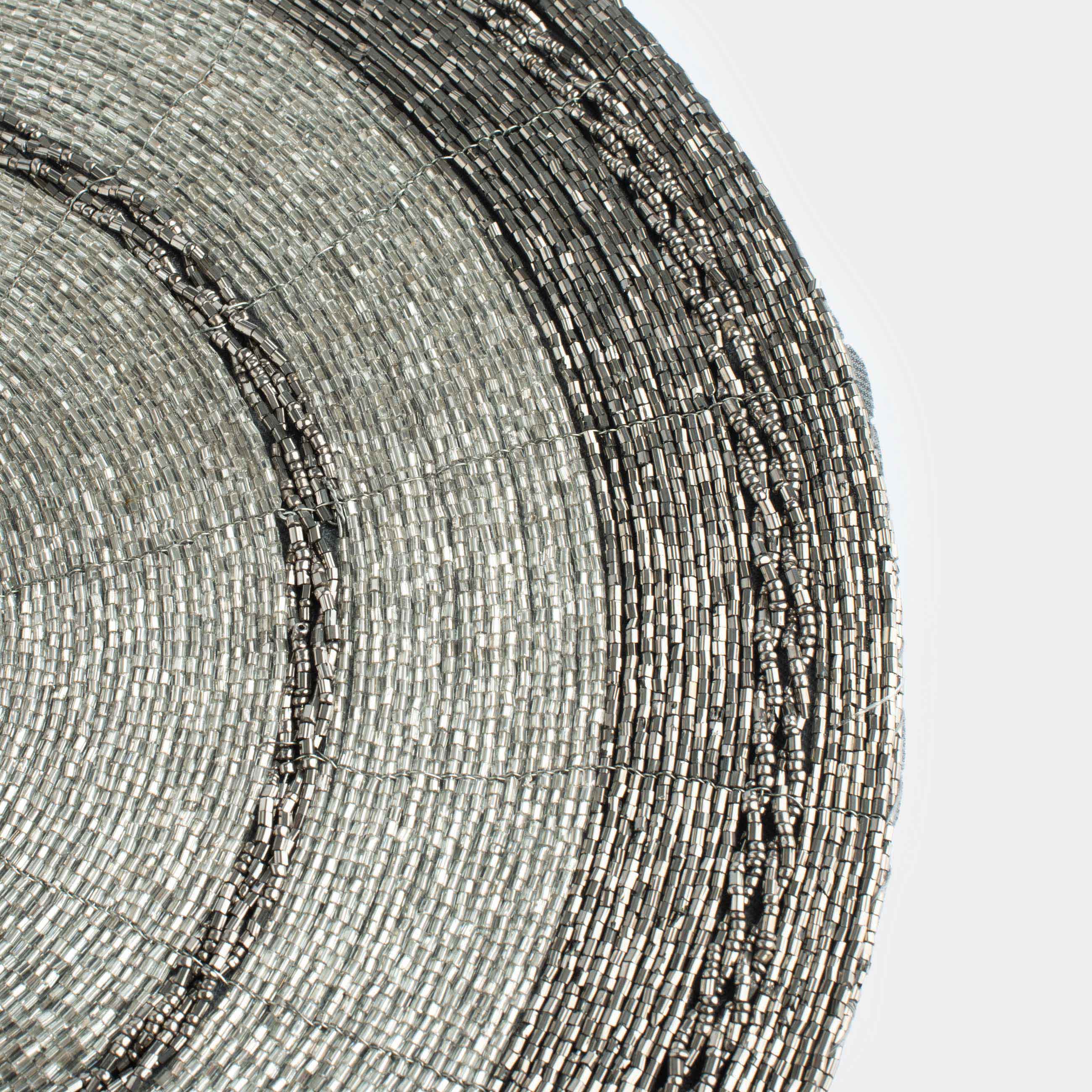 Салфетка под приборы, 36 см, бисер, круглая, темно-серая, Circle beads, image-1