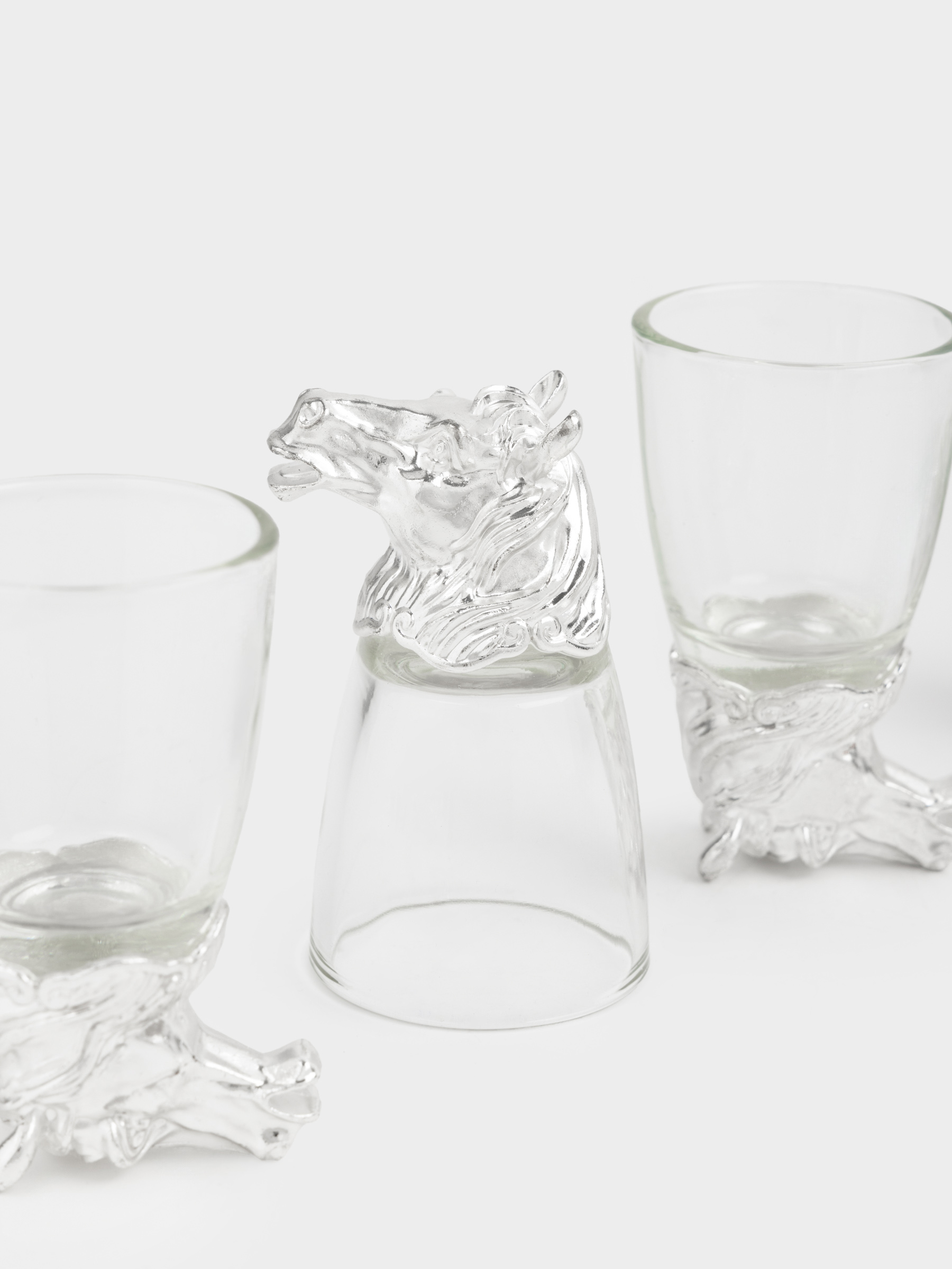 Стопка для водки, 50 мл, 4 шт, в кожаном кейсе, стекло/металл, Кони, Bar, image-1