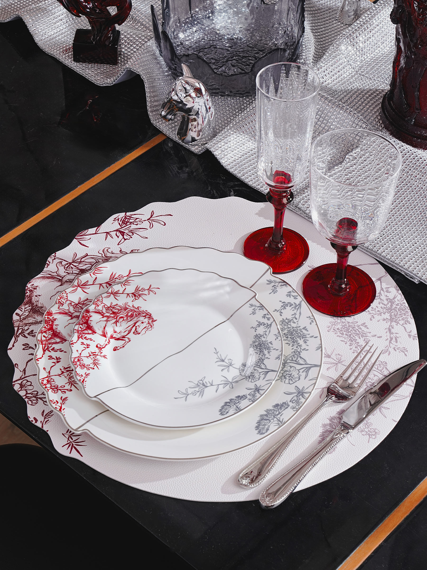 Салфетка под приборы, 40 см, ПВХ, круглая, белая, Лошадь, Rock print, image-6