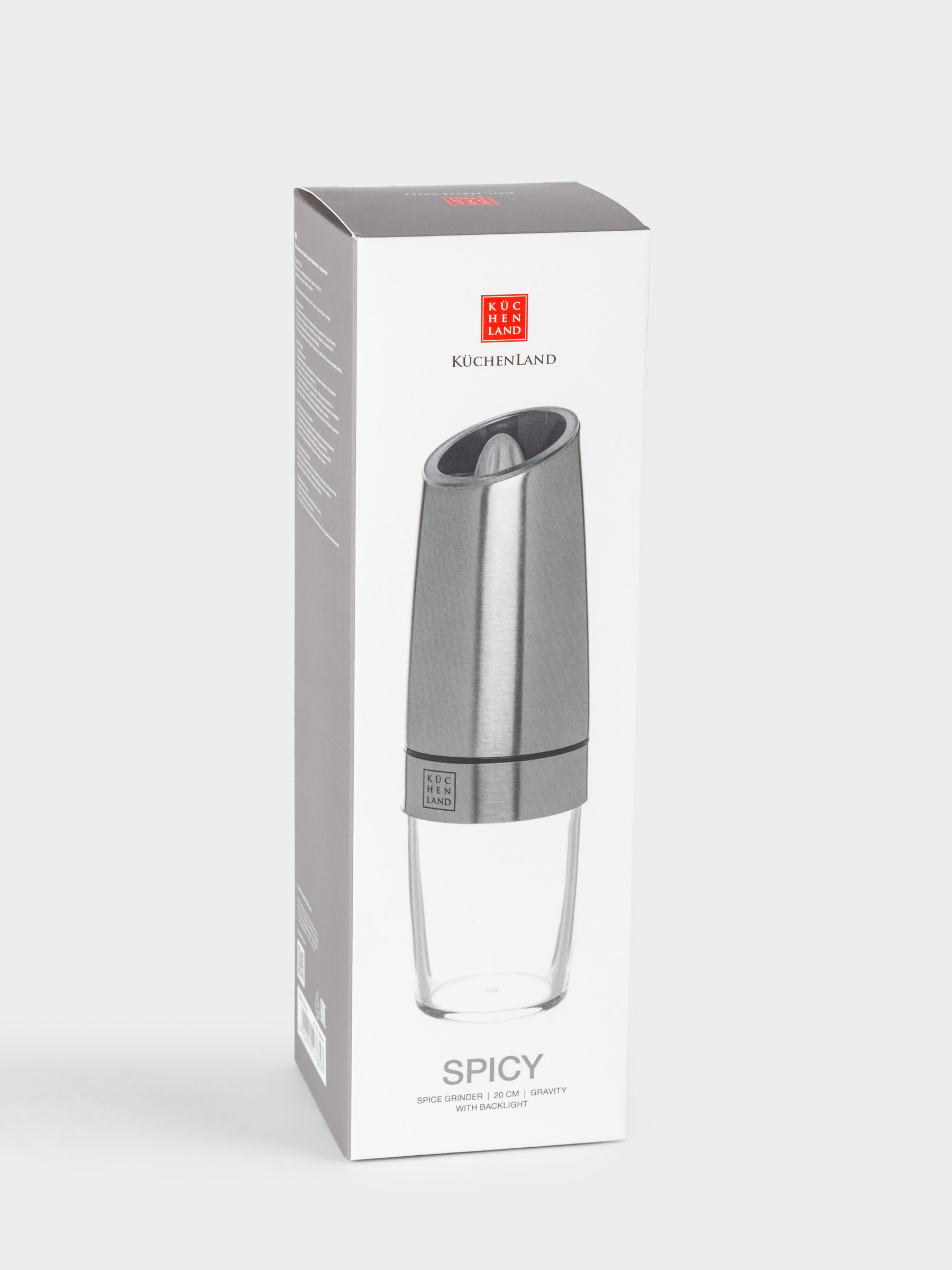 Дәмдеуіш диірмені,  20 см, гравитациялық, болат/акрил, LED W, Spicy, image-4