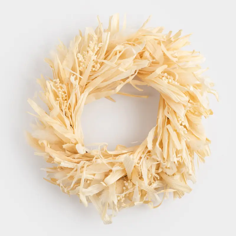 Венок декоративный, 12/23 см, сухоцветы, Лагурус с листьями, Dried flower