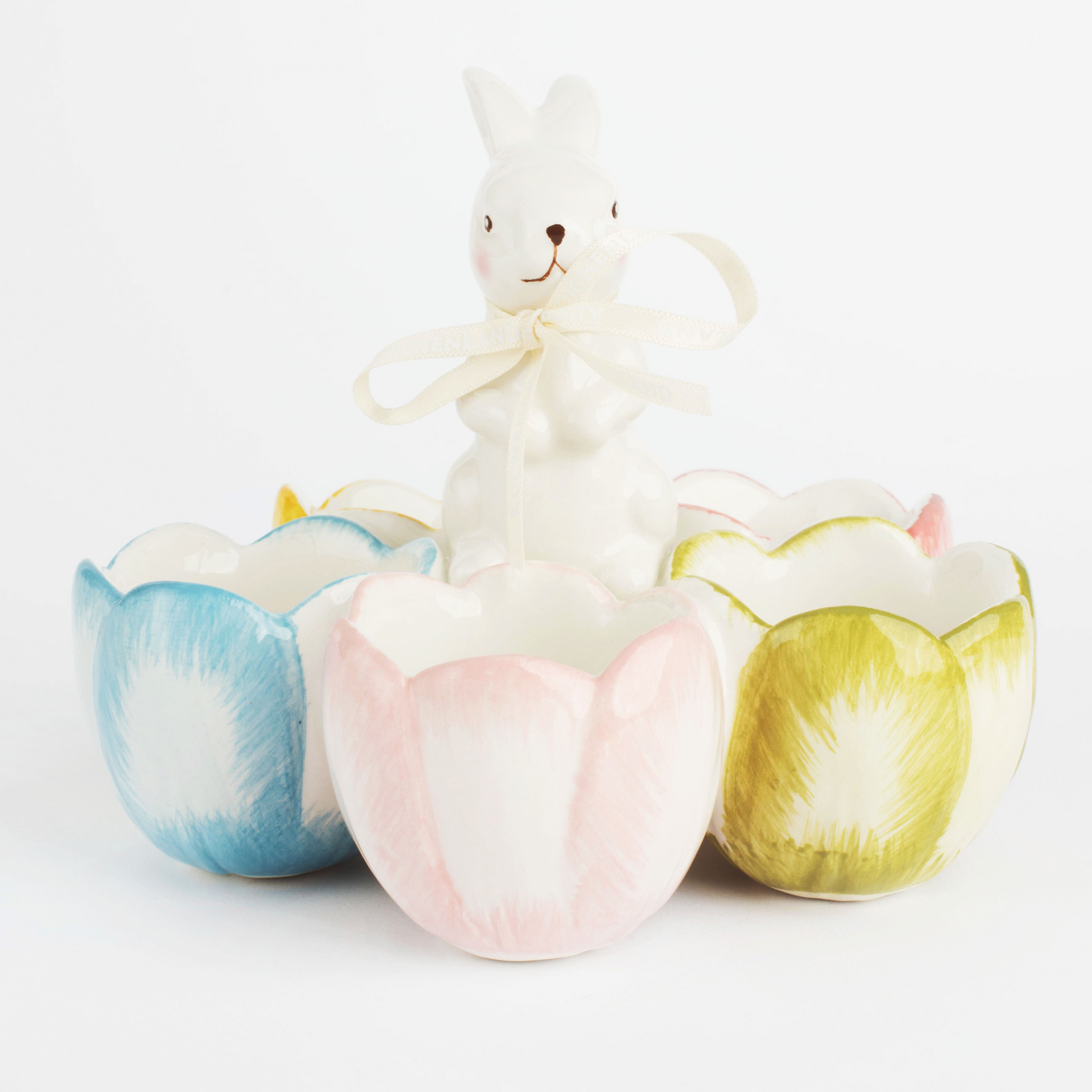 Блюдо пасхальное, 15 см, 5 отд, керамика, белая, Крольчиха в тюльпанах, Easter изображение № 2