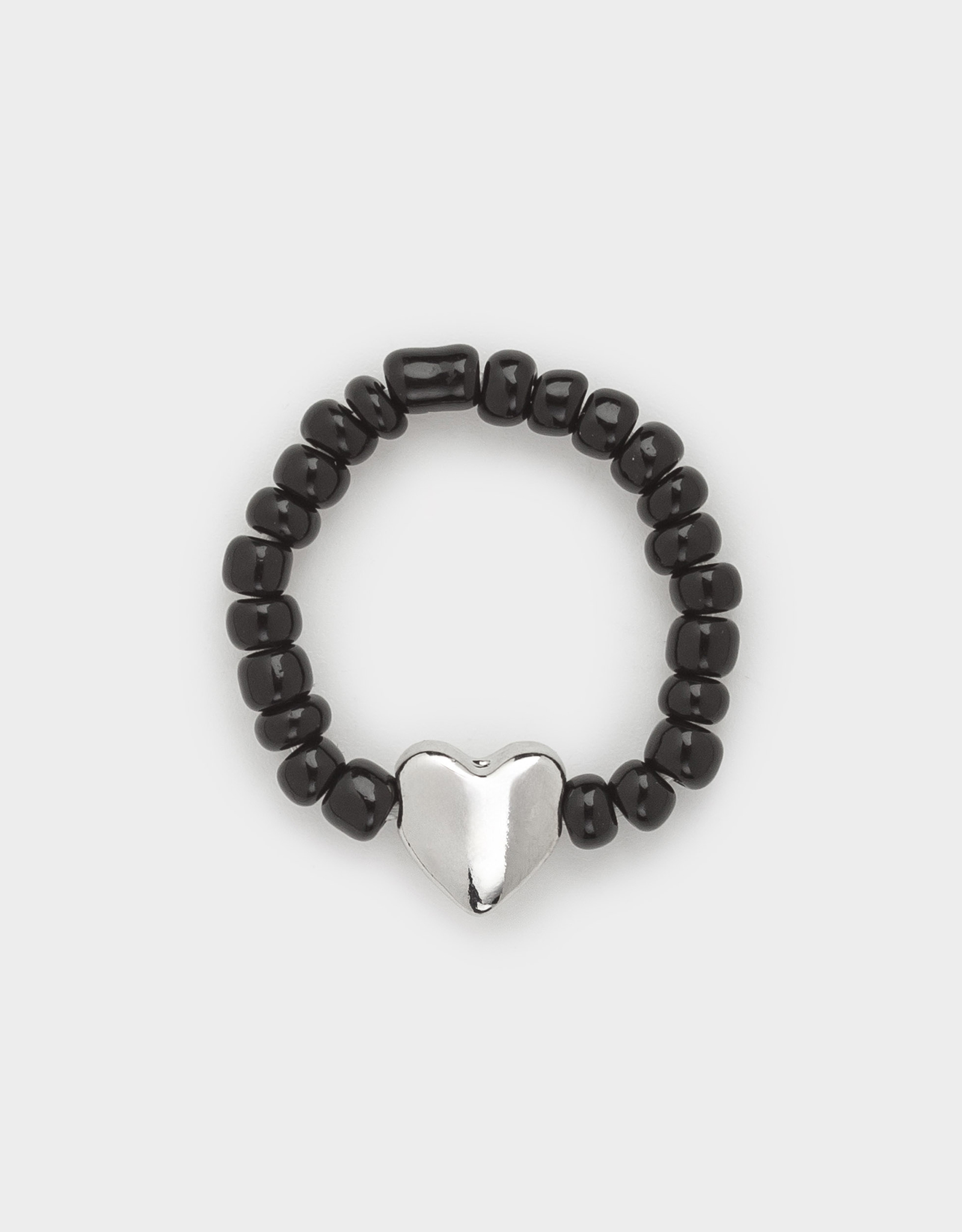 Кольцо, р. S-M, единый размер, стекло/металл, черное, Сердце, Jewelry black, image-1