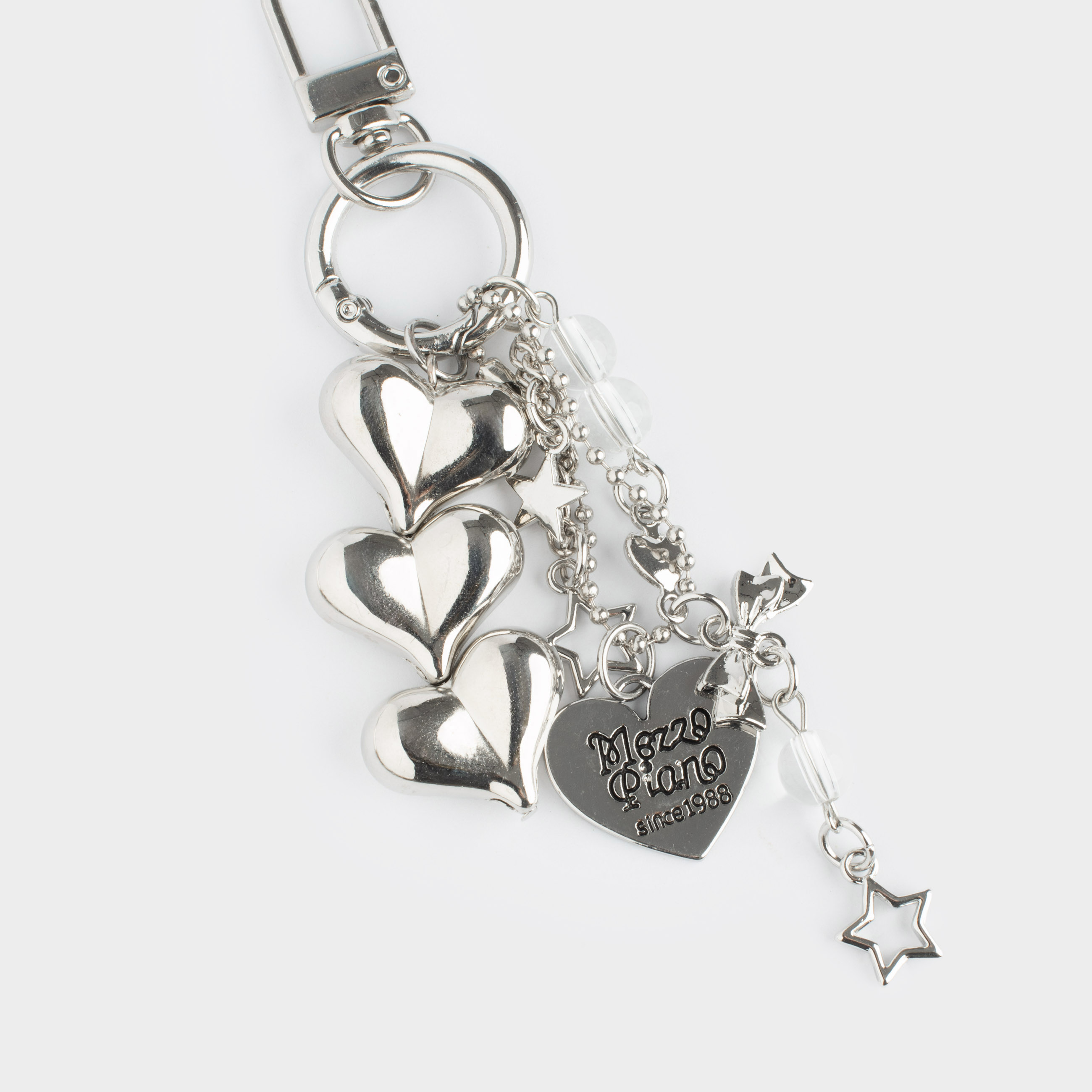 Брелок, 12 см, пластик/металл, серебристый, Три сердца, Jewelry heart, image-1