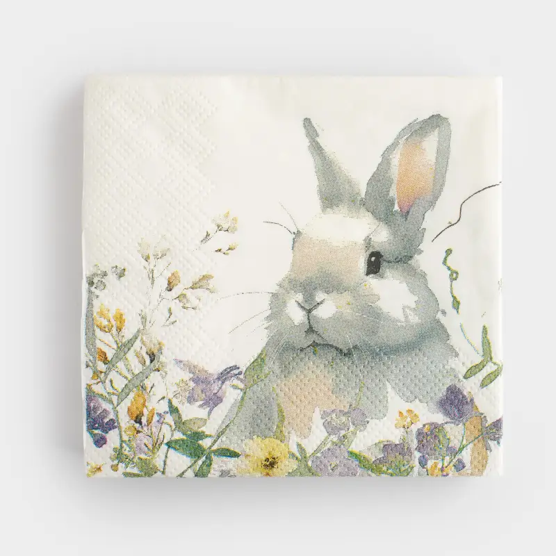 Салфетки бумажные, 21х21 см, 20 шт, квадратные, белые, Кролик в цветах, Easter ,image-0