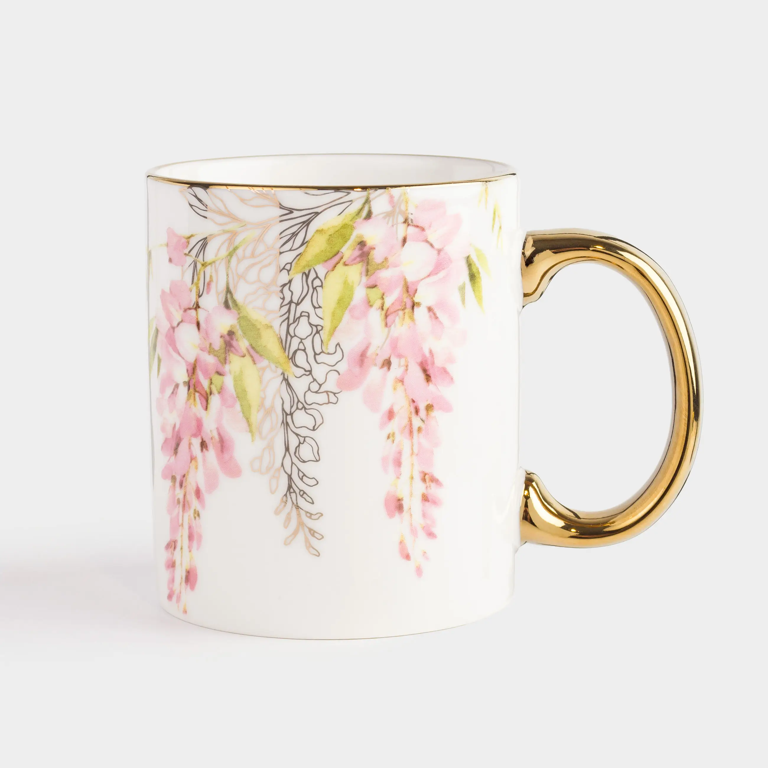 Кружка, 350 мл, фарфор N, бело-золотистая, Глициния, Flower garden, image-0