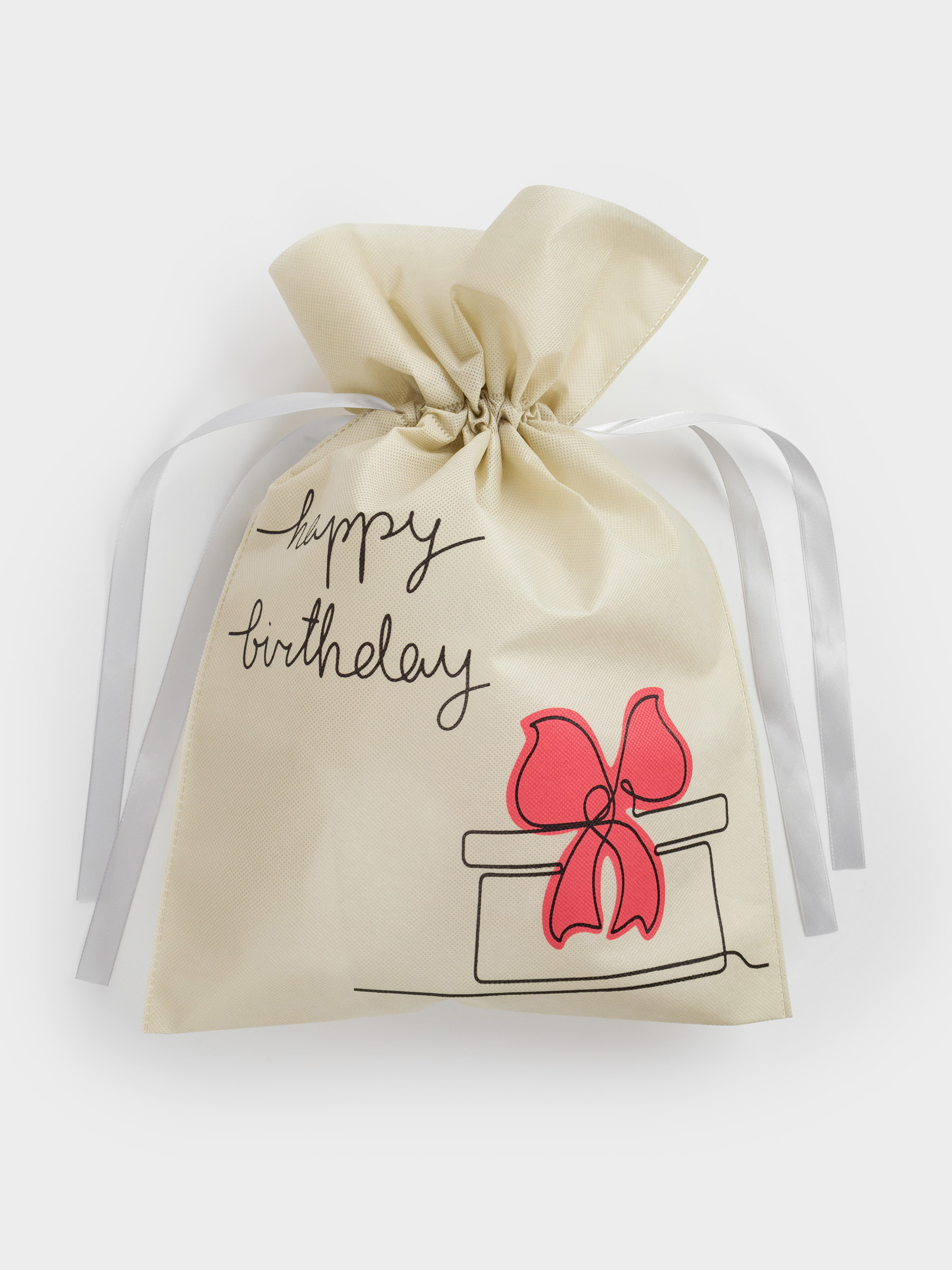 Мешок подарочный, 40х56 см, с завязками, полипропилен, белый, Happy Birthday, Birthday, image-2