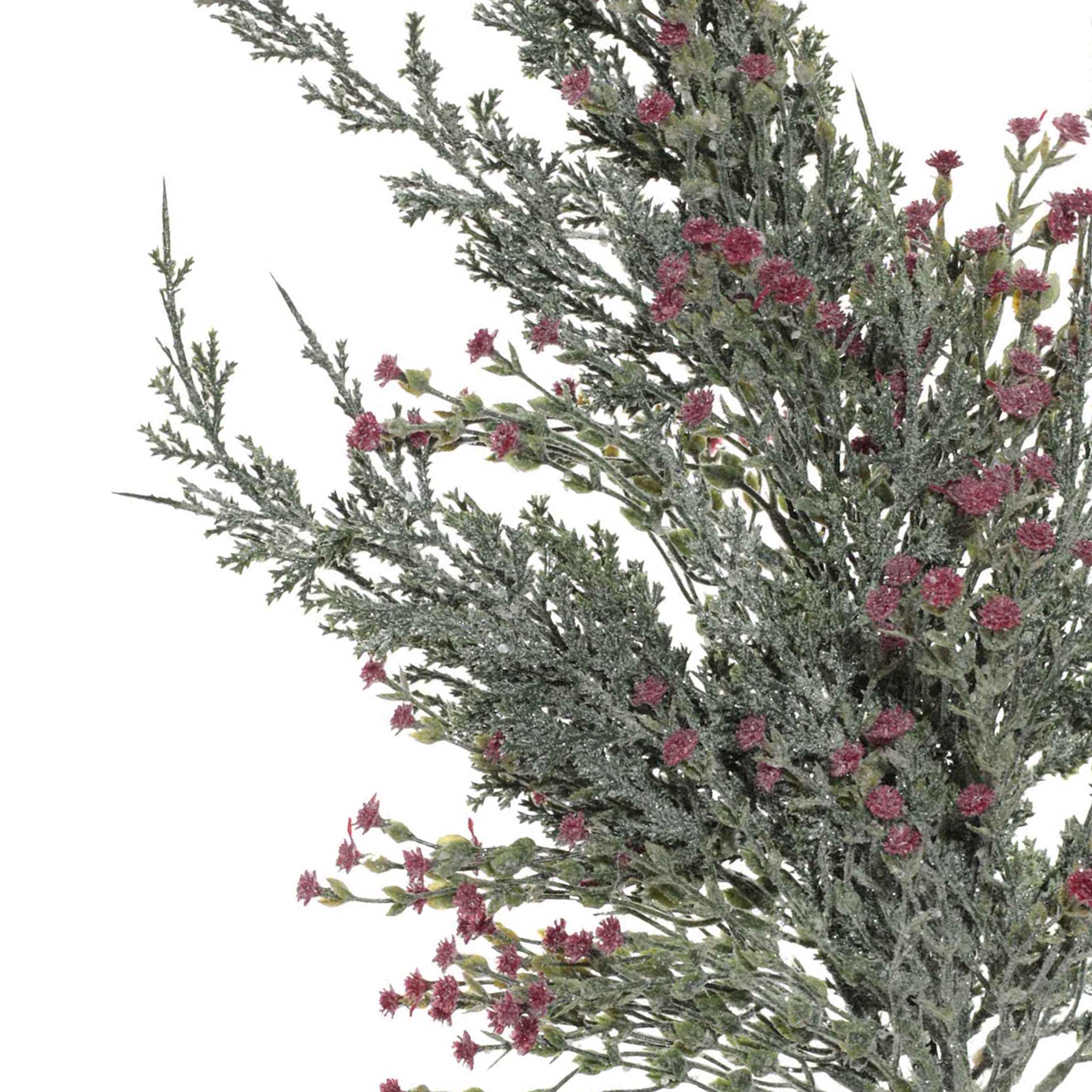 Ветка декоративная, 71 см, пластик, Хвоя с малиновыми цветами, Conifer decor, image-1