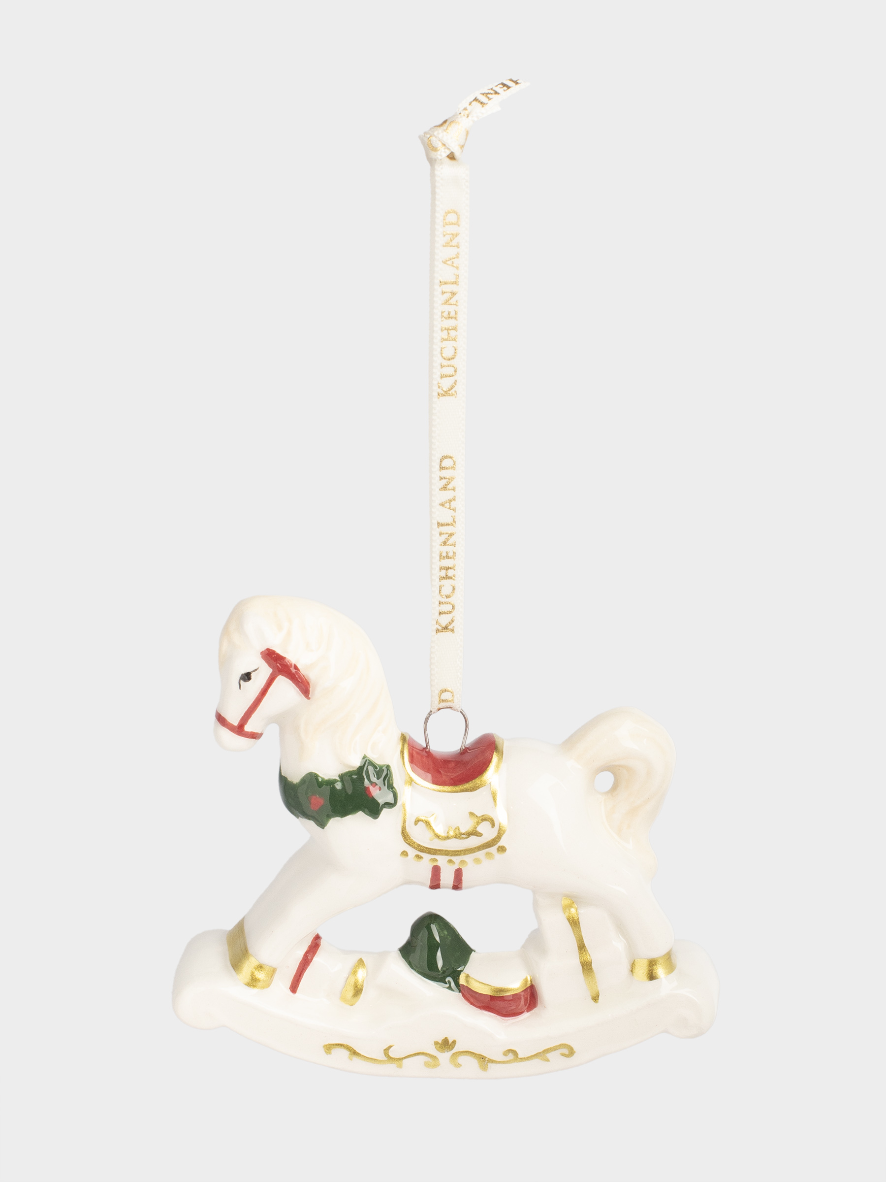 Игрушка елочная, 9 см, керамика, белая, Лошадка-качалка, Figure christmas, image-0