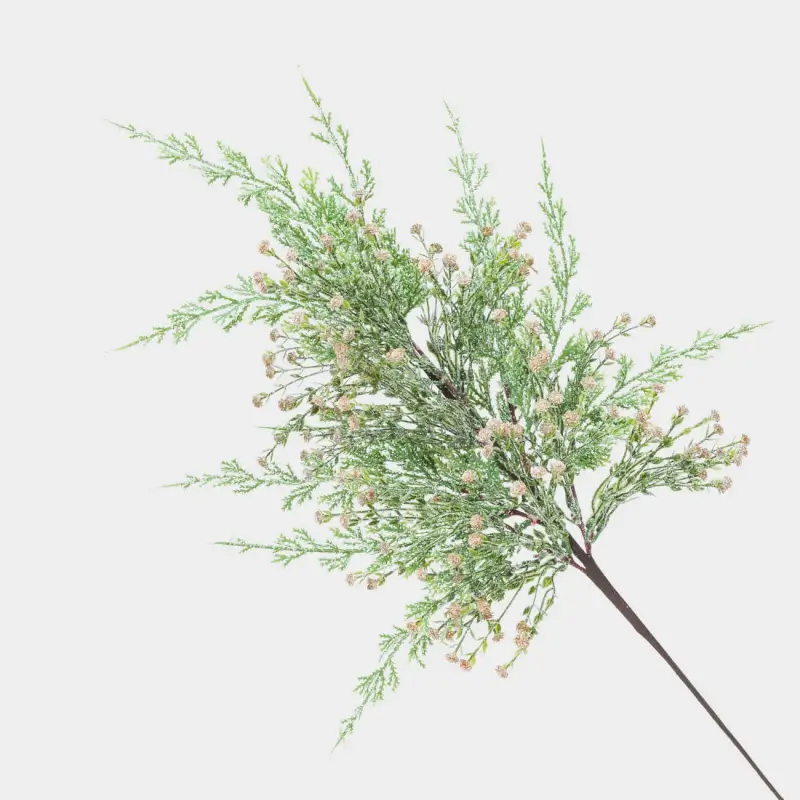 Ветка декоративная, 68 см, пластик, Хвоя с золотистыми цветами, Conifer decor, image-0