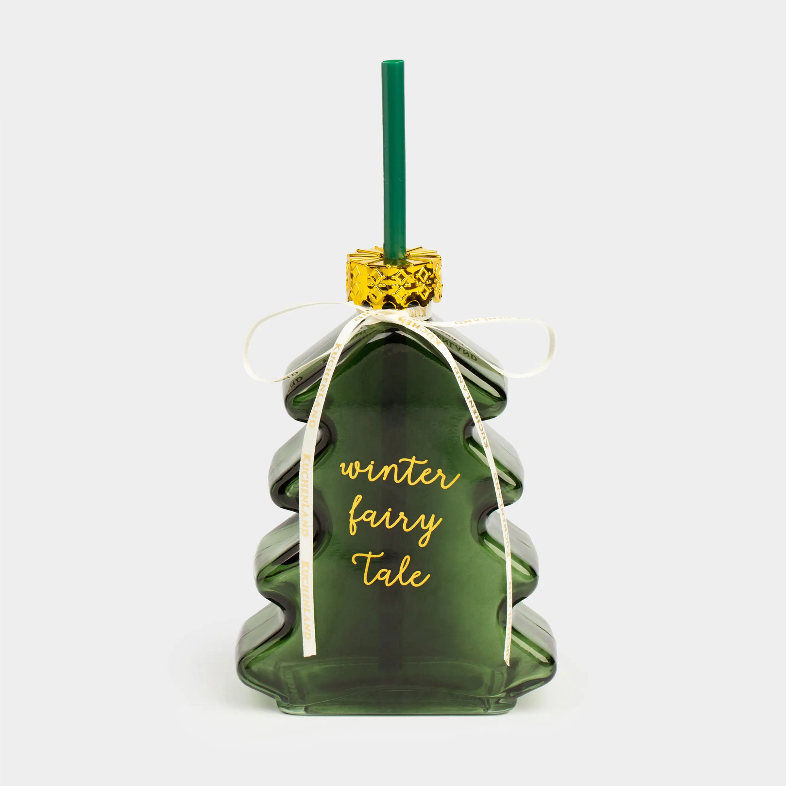 Банка для напитков, 280 мл, с крышкой и трубочкой, стекло, зеленая, Ель, Christmas drink