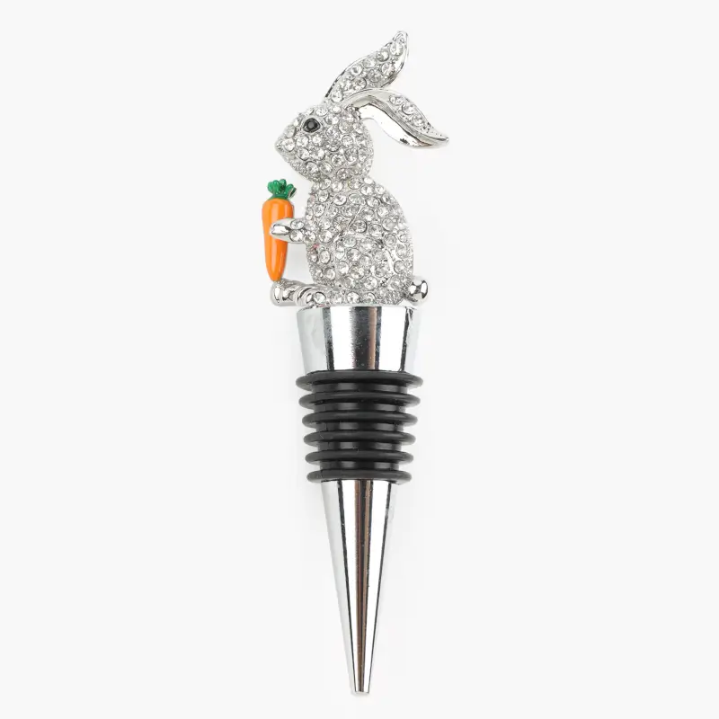Пробка для винной бутылки, 11 см, металл/стразы, серебристая, Кролик, Rabbit ,image-0