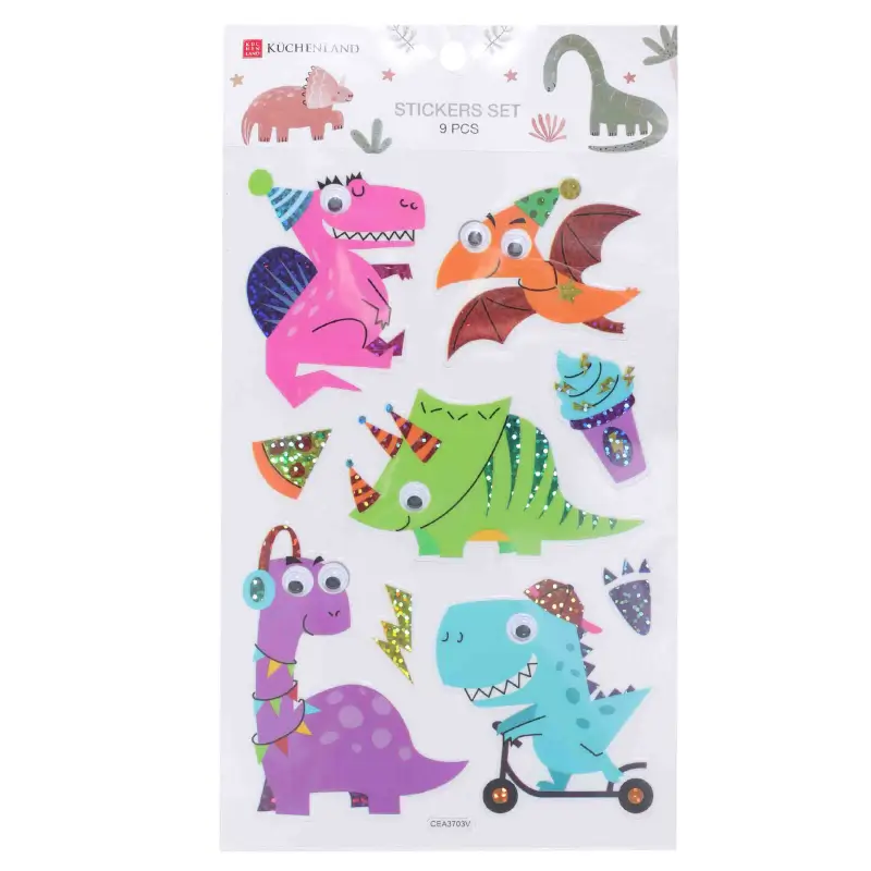 Набор наклеек, 25х14 см, 9 шт, одноразовые, ПВХ, Динозавры, Dino ,image-0