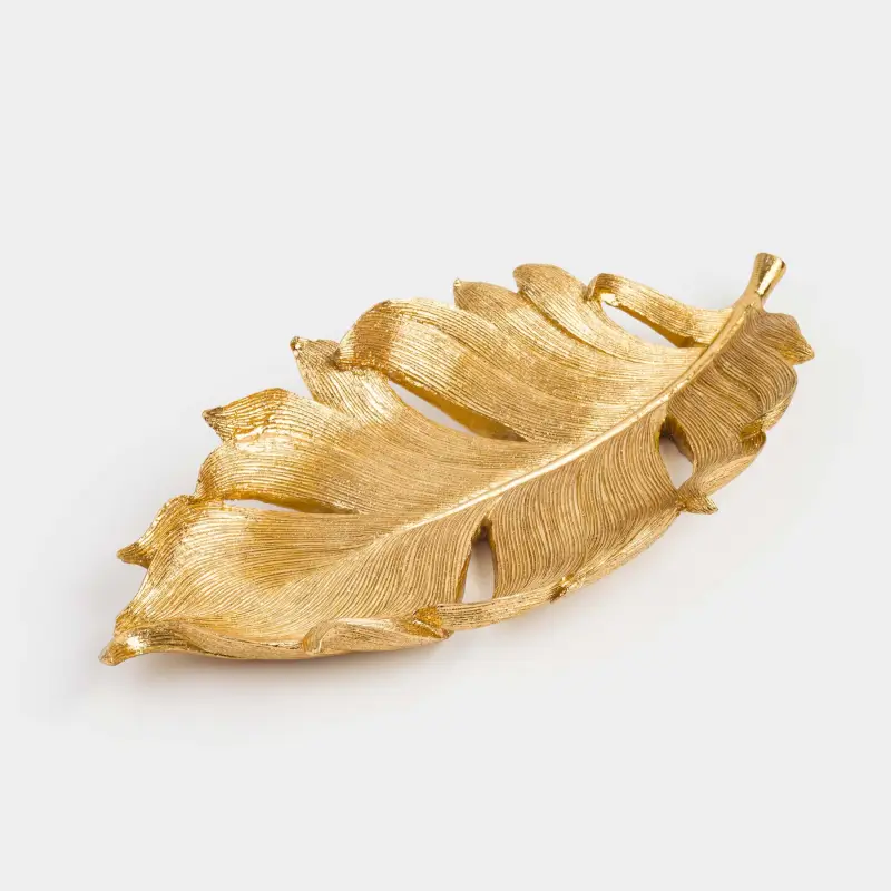Блюдо декоративное, 38х18 см, полирезин, золотистое, Перо, Feather ,image-0