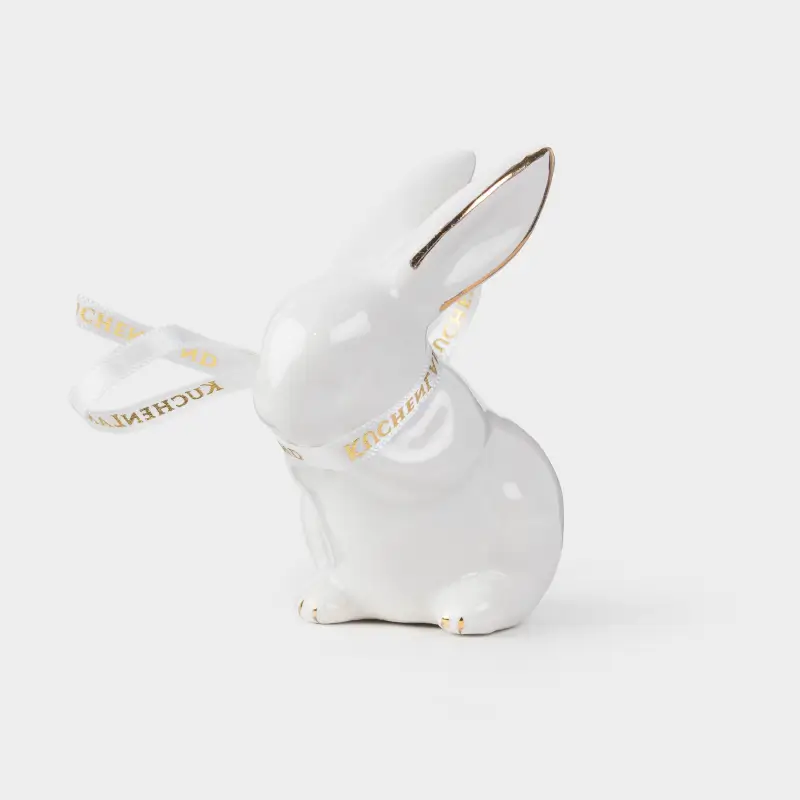 Статуэтка, 7 см, керамика, бело-золотистая, Кролик, Easter gold, image-0