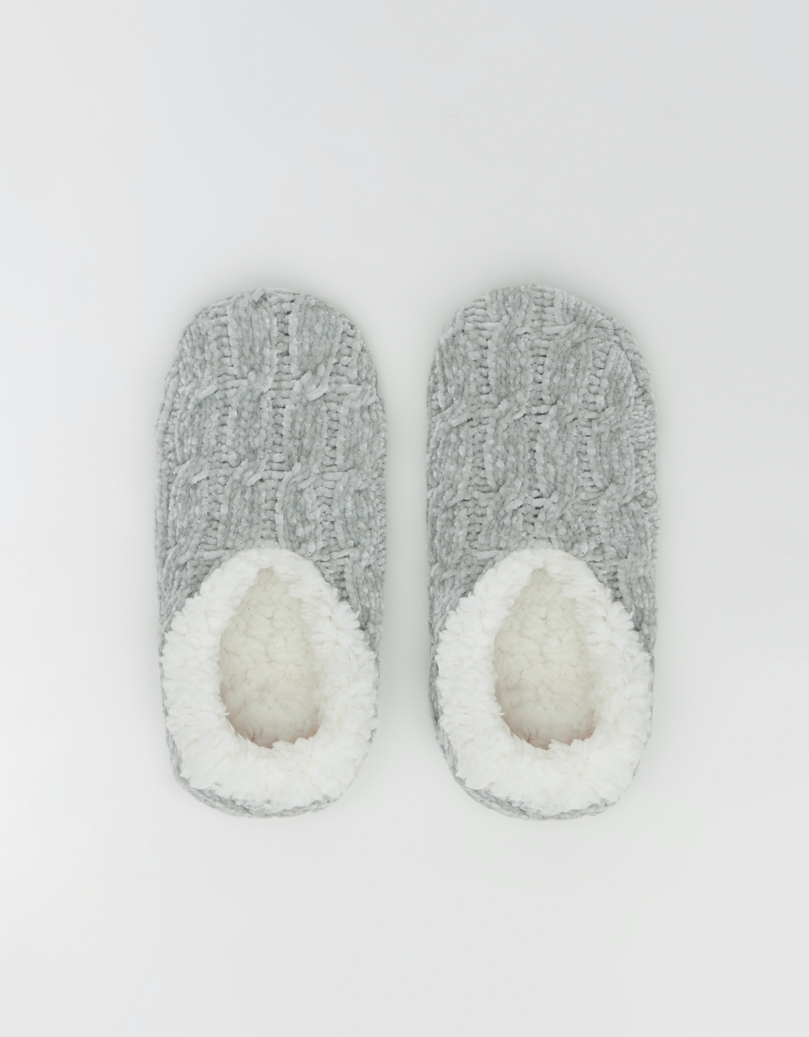 Тапочки-носки женские, домашние, шенилл/шерпа, серые, Косы, Knitted soft, image-1