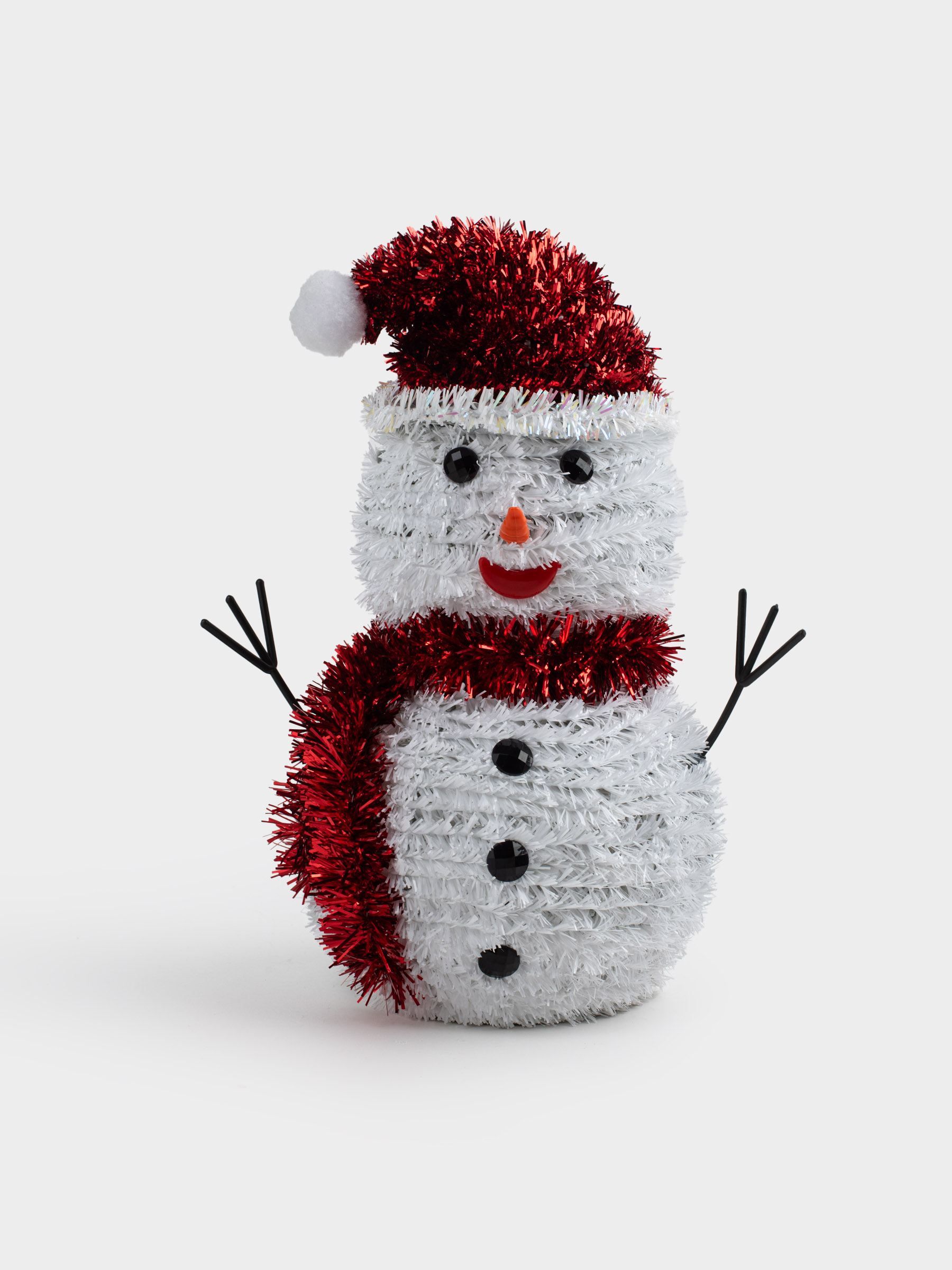 Статуэтка, 26 см, мишура/пластик, бело/красная, Снеговик, Tinsel decor, image-1