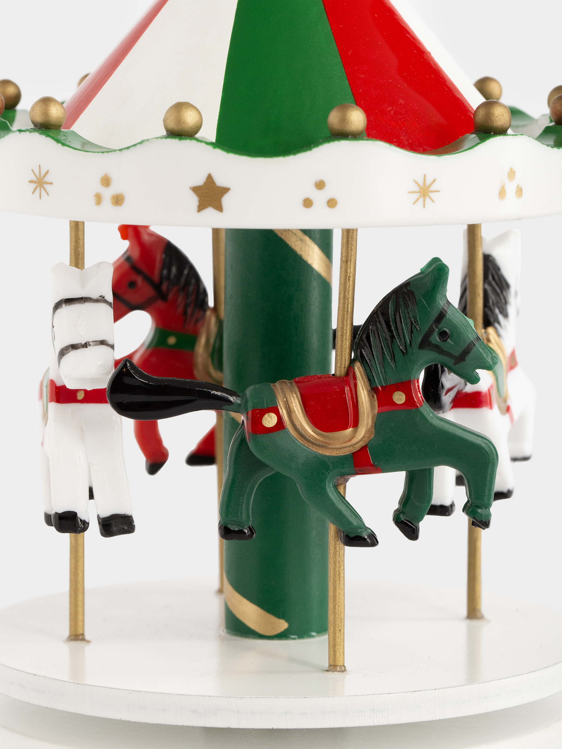 Статуэтка музыкальная, 19 см, заводная, МДФ, красная, Карусель с лошадками, Christmas style, image-3