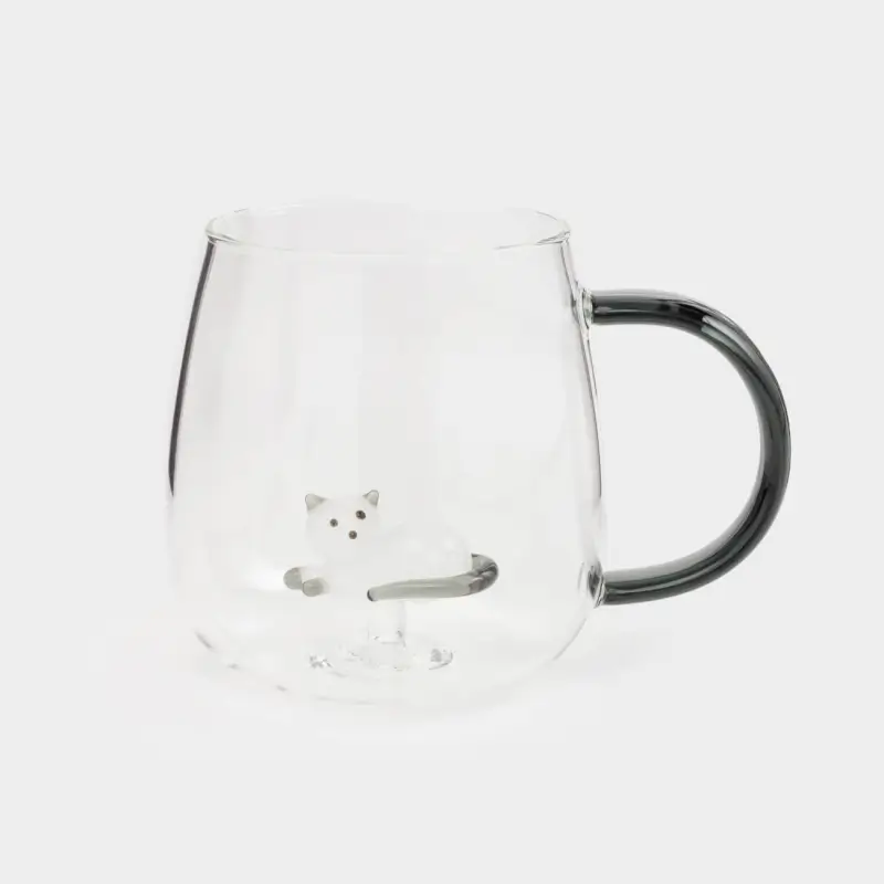 Кружка, 400 мл, стекло Б, серая ручка, Кот, Shape, image-0