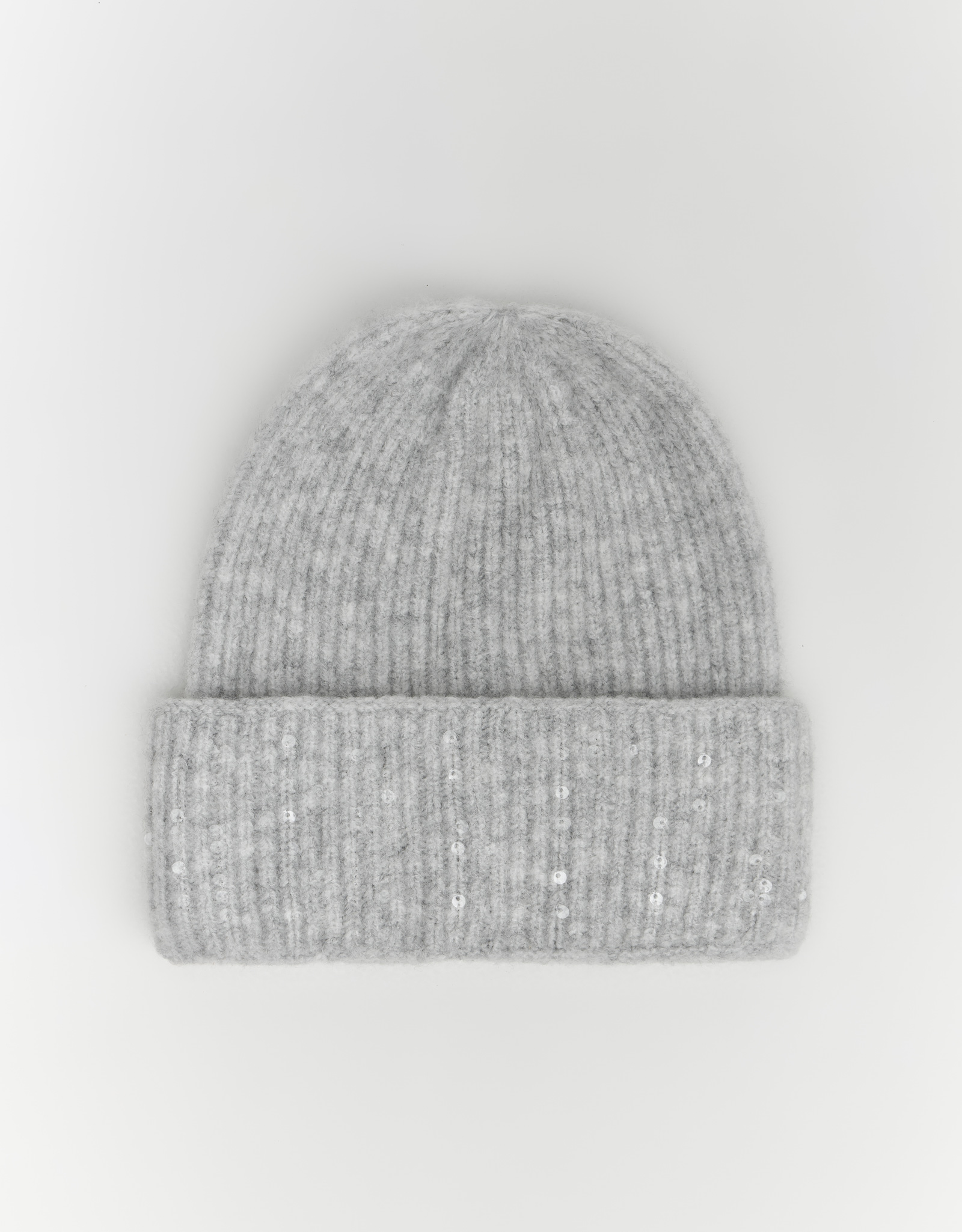Шапка женская, единый размер, акрил/нейлон, серая, с пайетками, Knitting, image-0