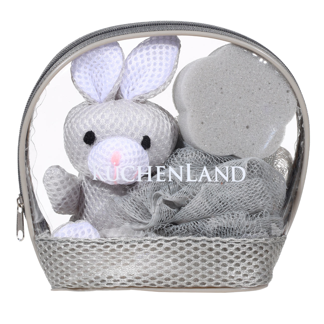 Набор для душа, 3 пр, детский, в косметичке, полиэстер, серый, Заяц, Rabbit, image-1