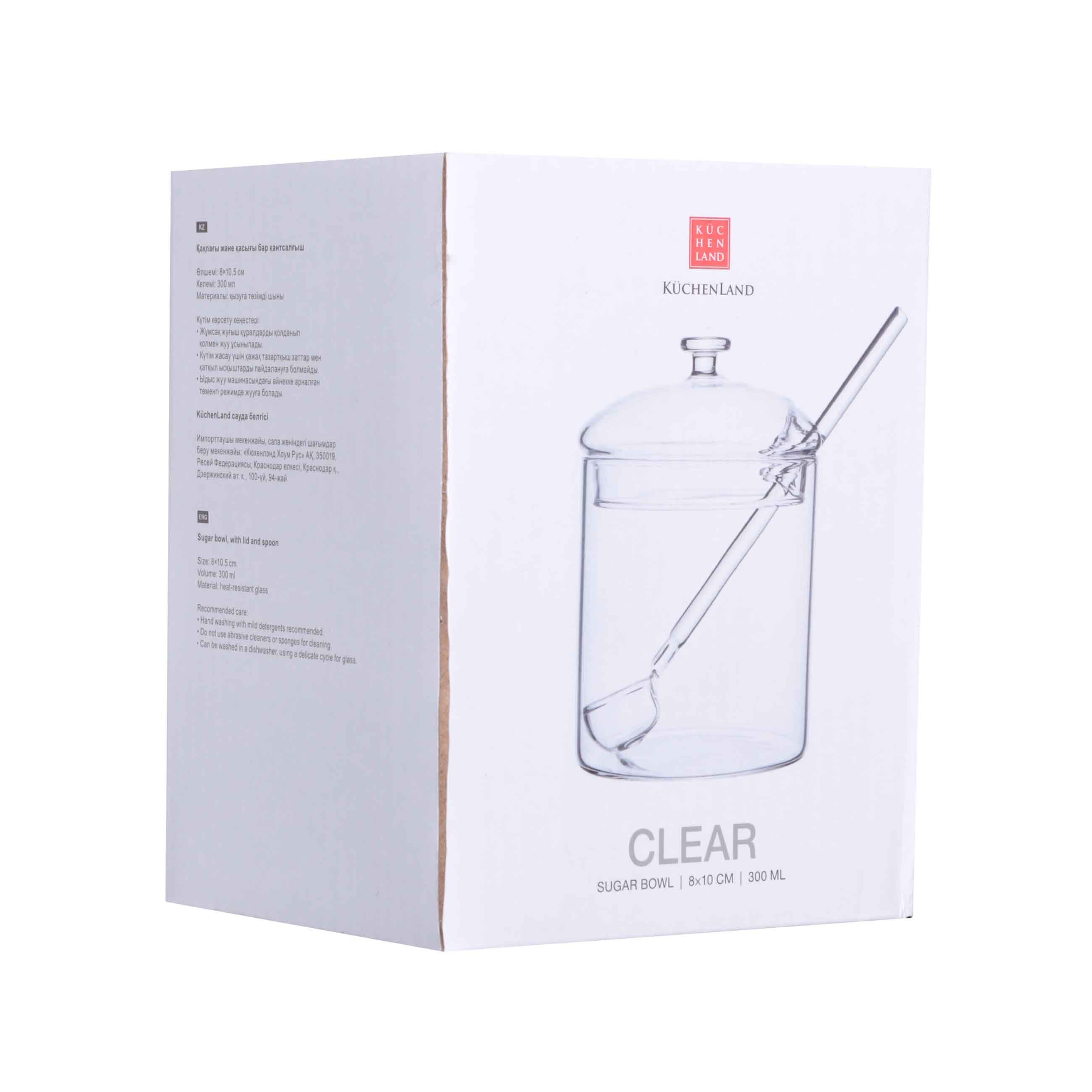 Сахарница, 8 см, 300 мл, с ложкой, стекло Б, Clear, image-2