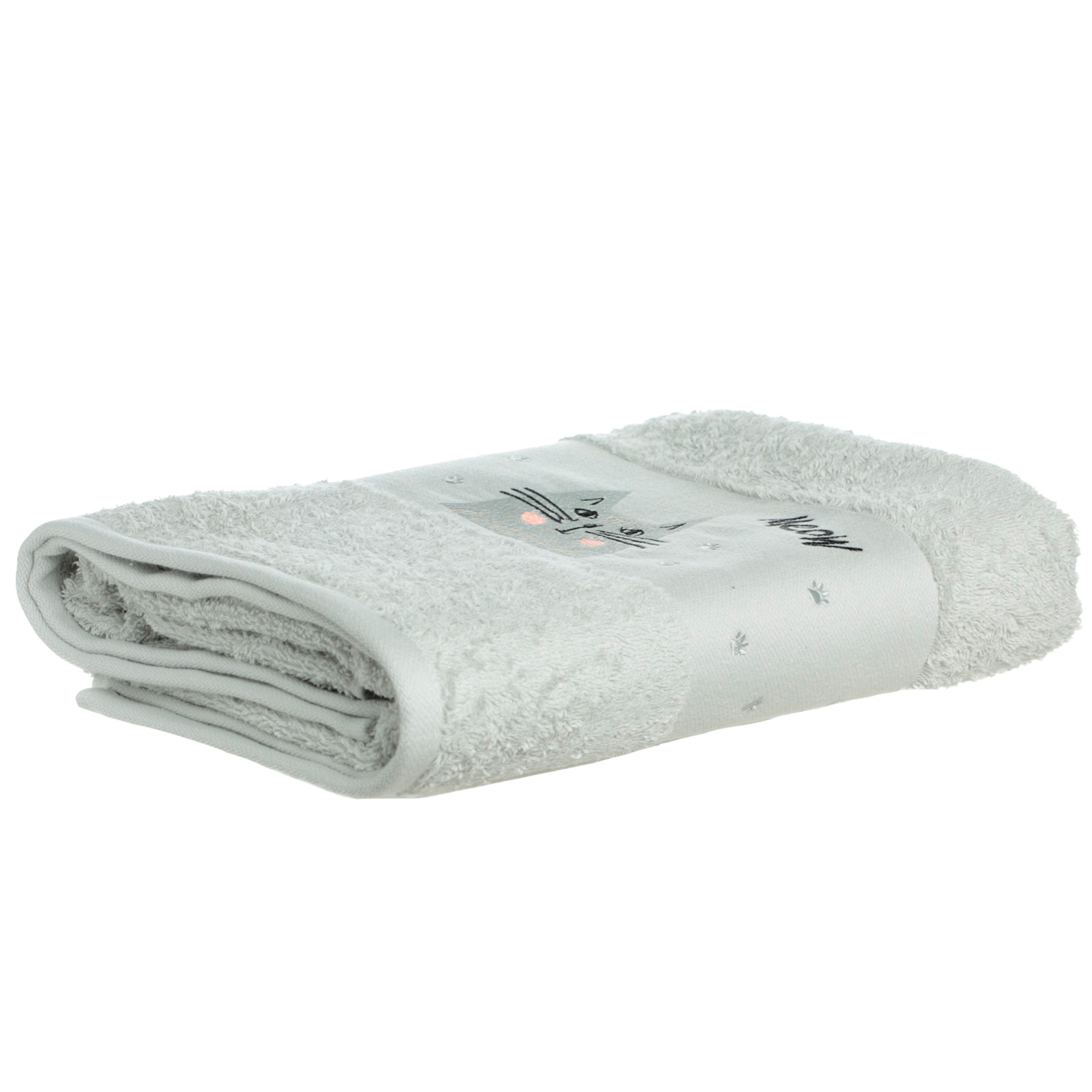 Полотенце детское, 70х120 см, хлопок, светло-серое, Кот, Grey cat, image-4
