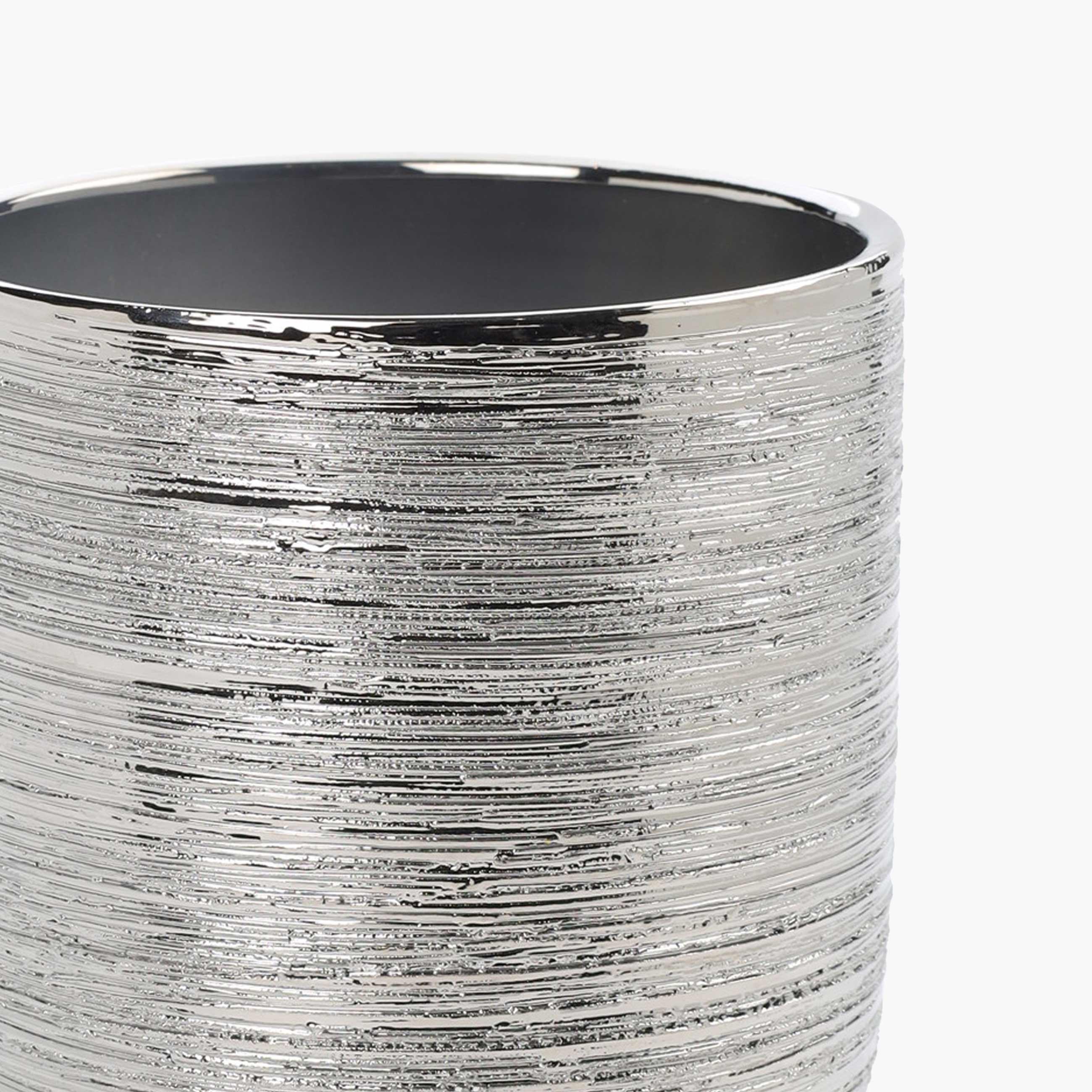 Кашпо, 14х14 см, керамика, серебристое, Galore, image-1