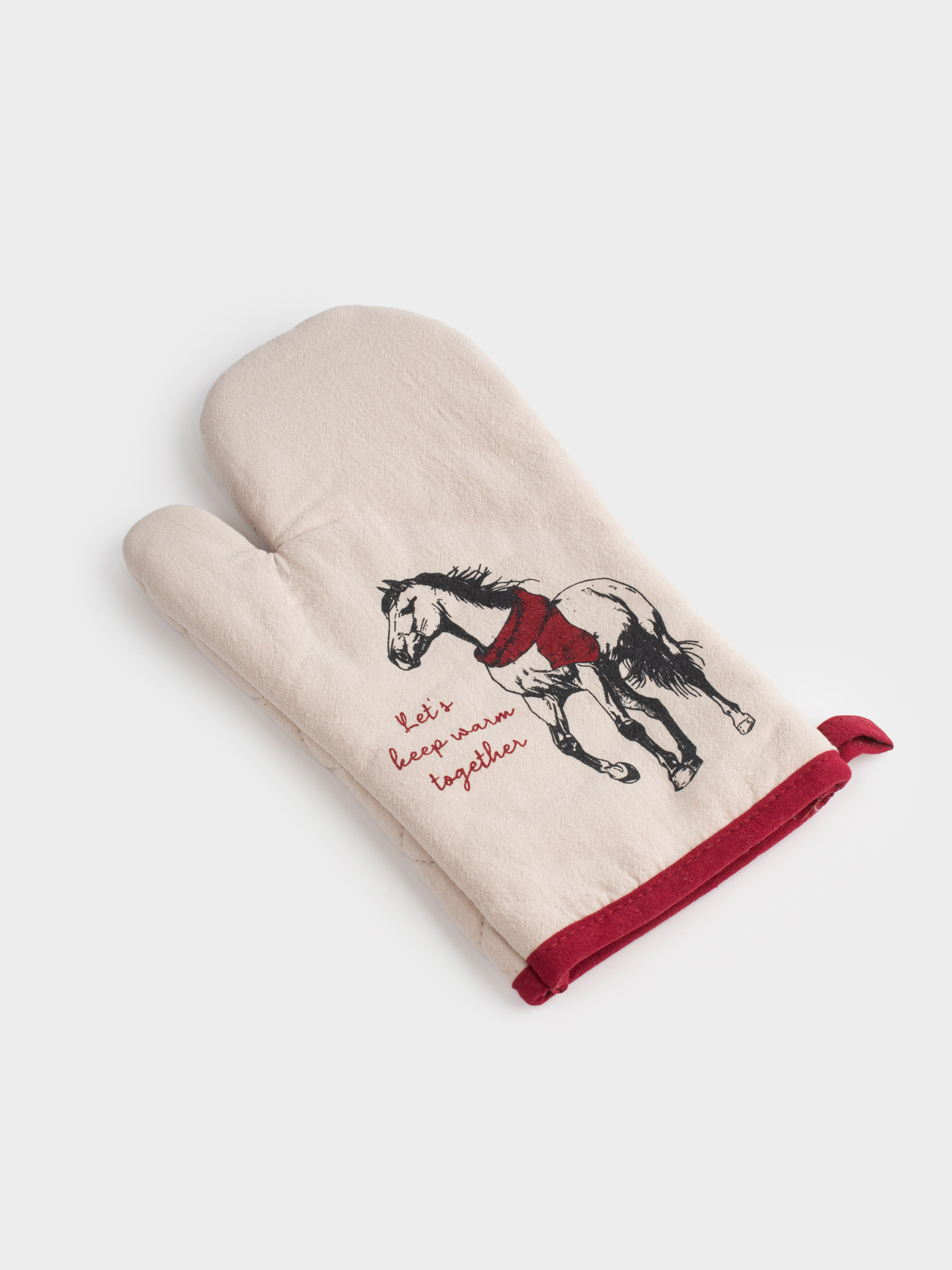 Прихватка-варежка, 18x30 см, хлопок, серо-бежевая, Лошадь, Horse in scarf, image-2