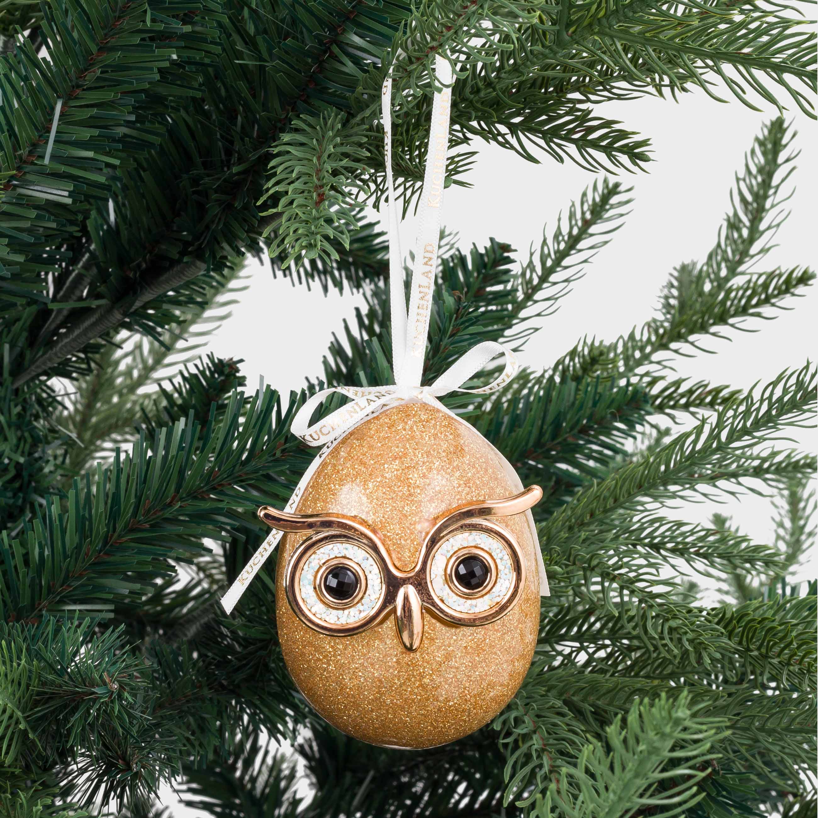 Игрушка елочная, 9 см, пенопласт, золотистая, Сова, Funny owl, image-3