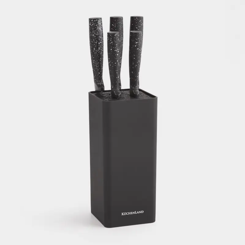 Набор ножей, 5 пр, в подставке, сталь/пластик, черный, в крапинку, Steel speckled ,image-0