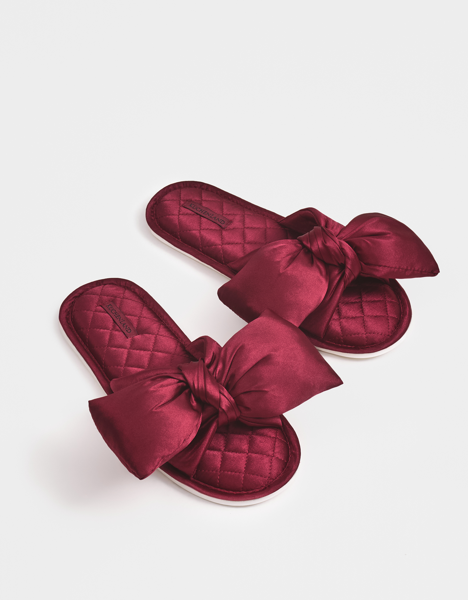 Тапочки женские, домашние, сатин, бордовые, Бант, Bow tape, image-7